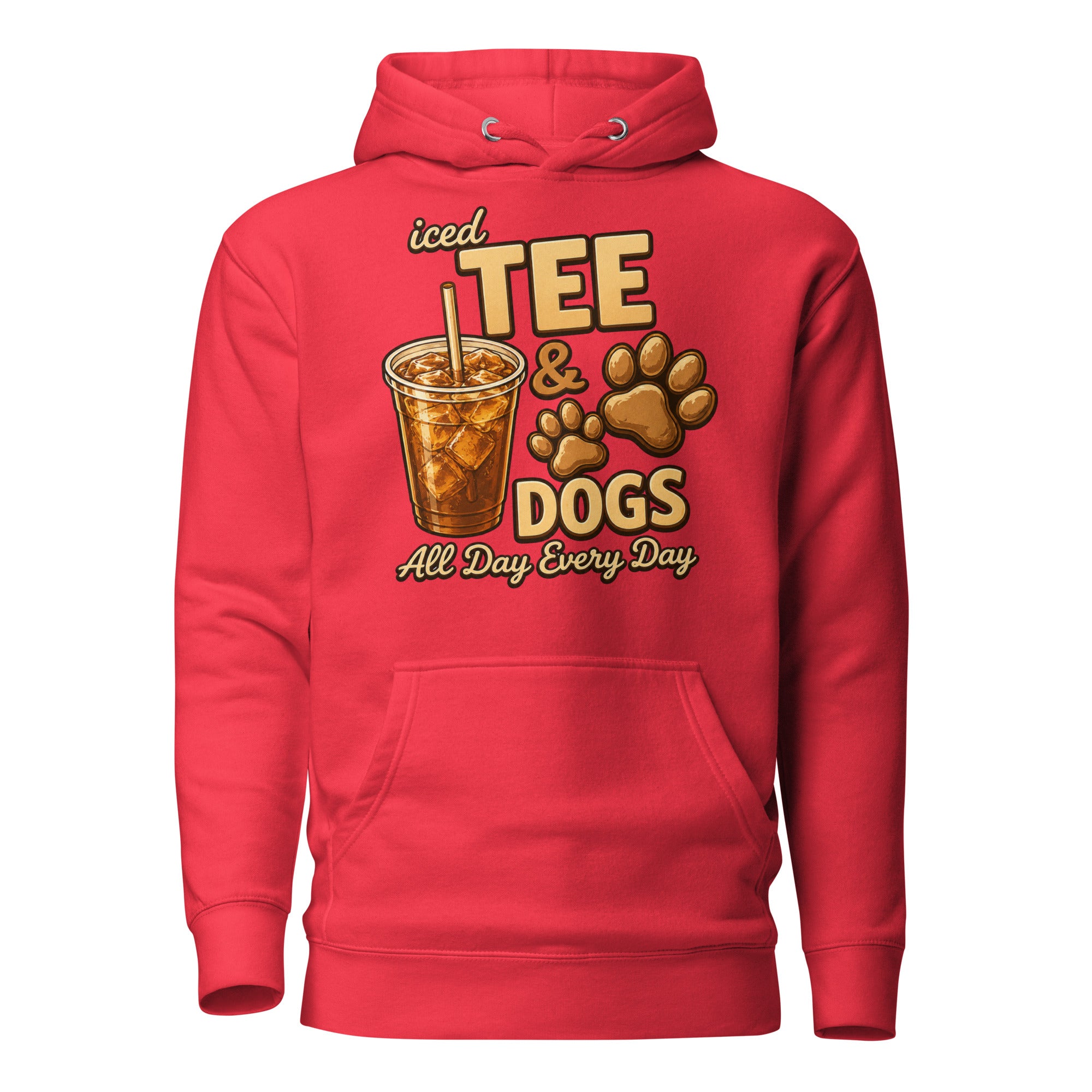 Iced Tea & Dogs All Day Every Day Unisex Hoodie - Funny Dog Lover Tee . Team Red