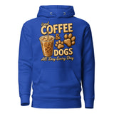 Iced Coffee & Dogs All Day Every Day Unisex Hoodie - Funny Dog Lover Tee . Team Royal