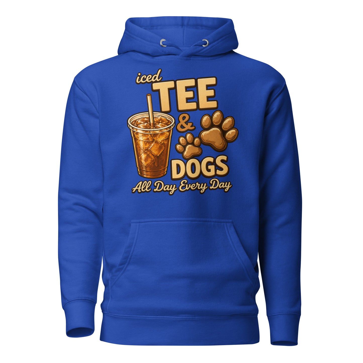 Iced Tea & Dogs All Day Every Day Unisex Hoodie - Funny Dog Lover Tee . Team Royal
