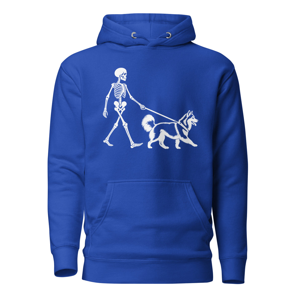 Skeleton Walking Husky Halloween Unisex Hoodie . Team Royal