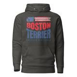 Boston Terrier American Flag Unisex Hoodie – 4th of July Patriotic Dog Tee | USA 250th Birthday Shirt . Vintage Black