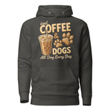 Iced Coffee & Dogs All Day Every Day Unisex Hoodie - Funny Dog Lover Tee . Vintage Black