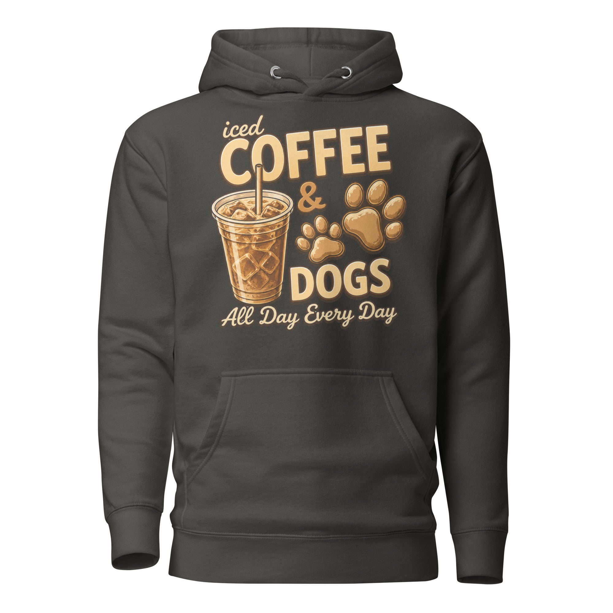 Iced Coffee & Dogs All Day Every Day Unisex Hoodie - Funny Dog Lover Tee . Vintage Black