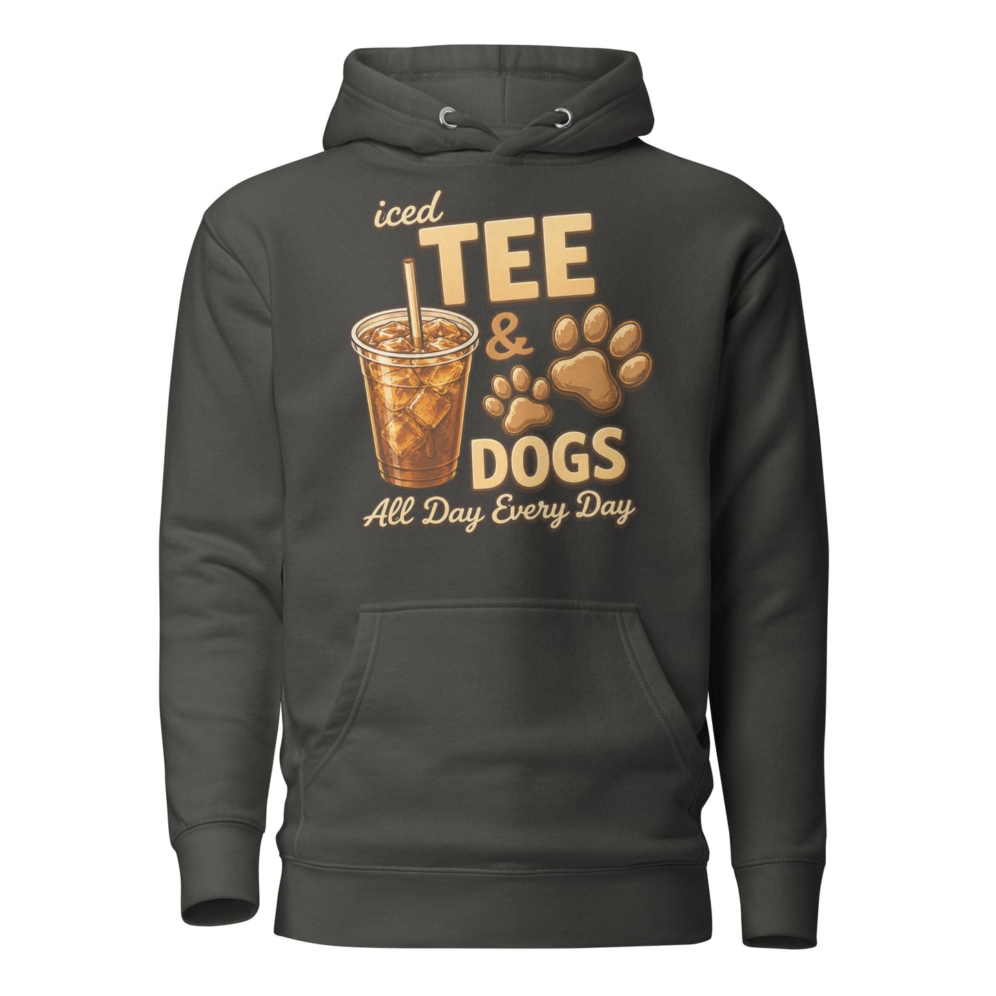 Iced Tea & Dogs All Day Every Day Unisex Hoodie - Funny Dog Lover Tee . Vintage Black