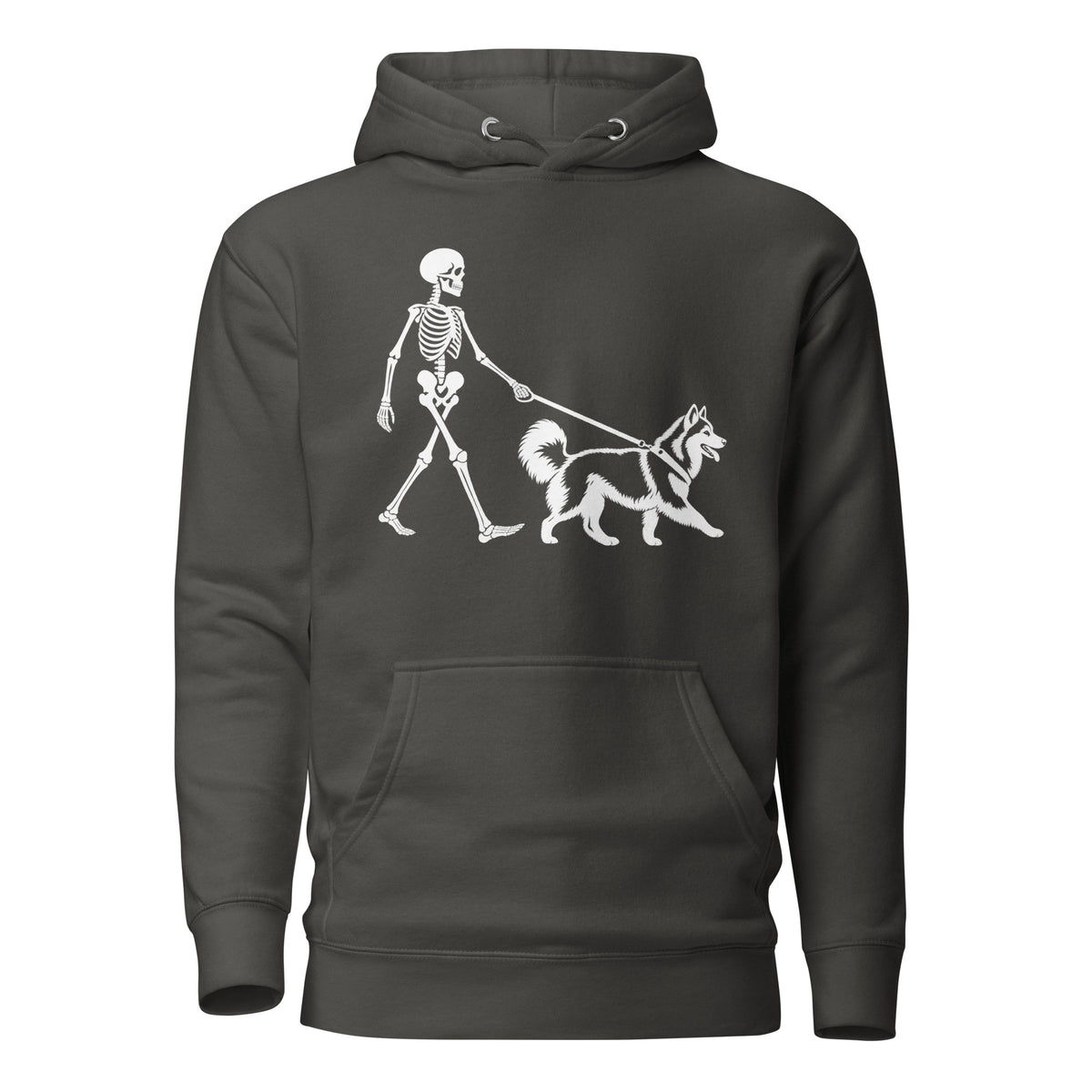 Skeleton Walking Husky Halloween Unisex Hoodie . Vintage Black