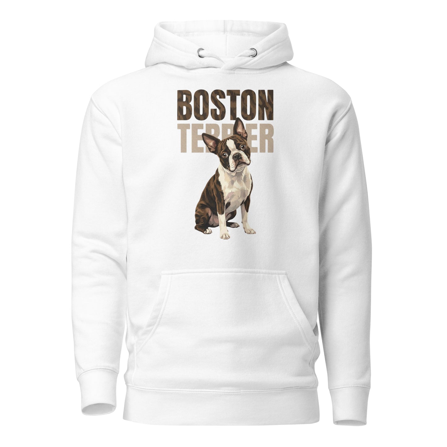 Brindle Boston Terrier Dog Unisex Hoodie . White