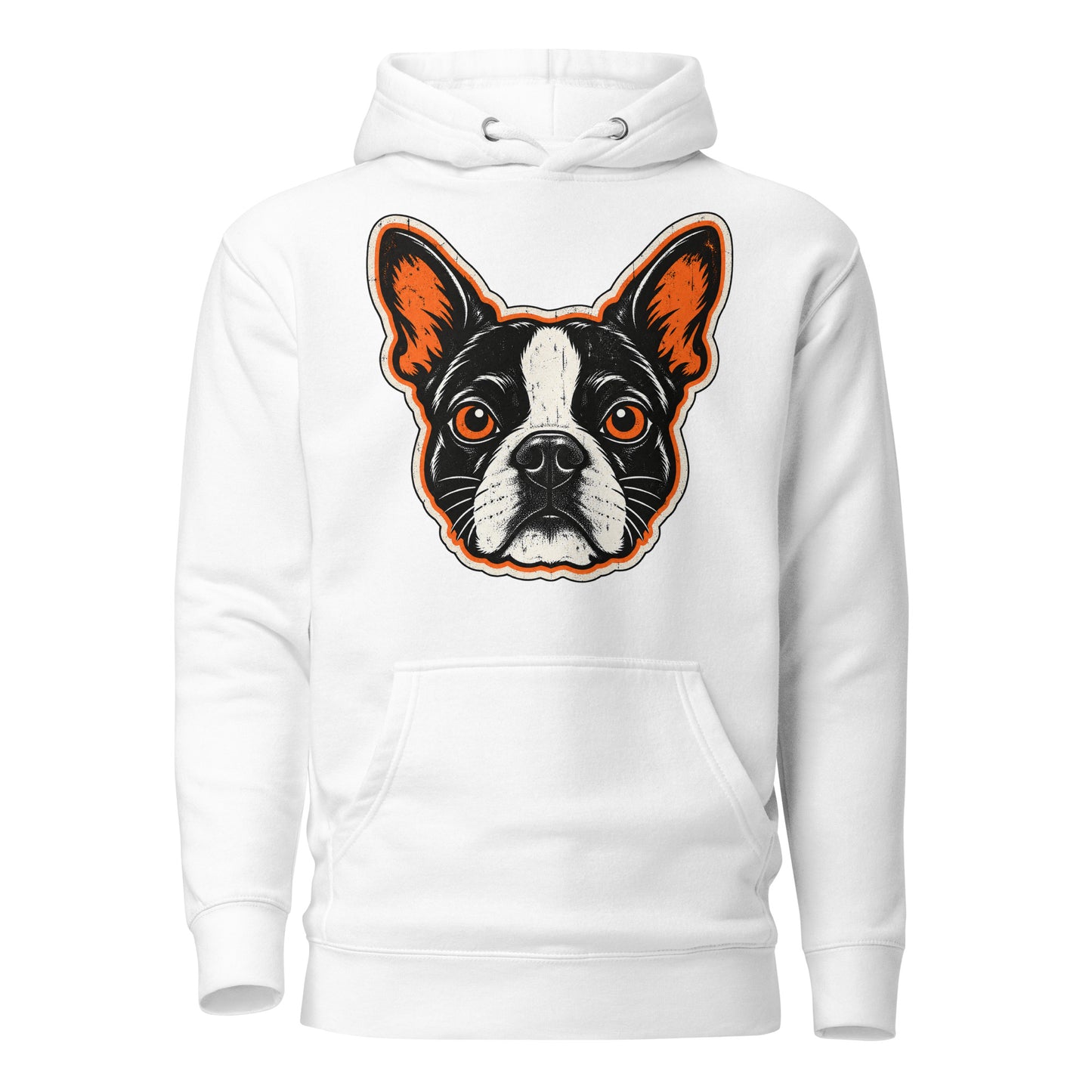 Halloween Boston Terrier Face Unisex Hoodie . White