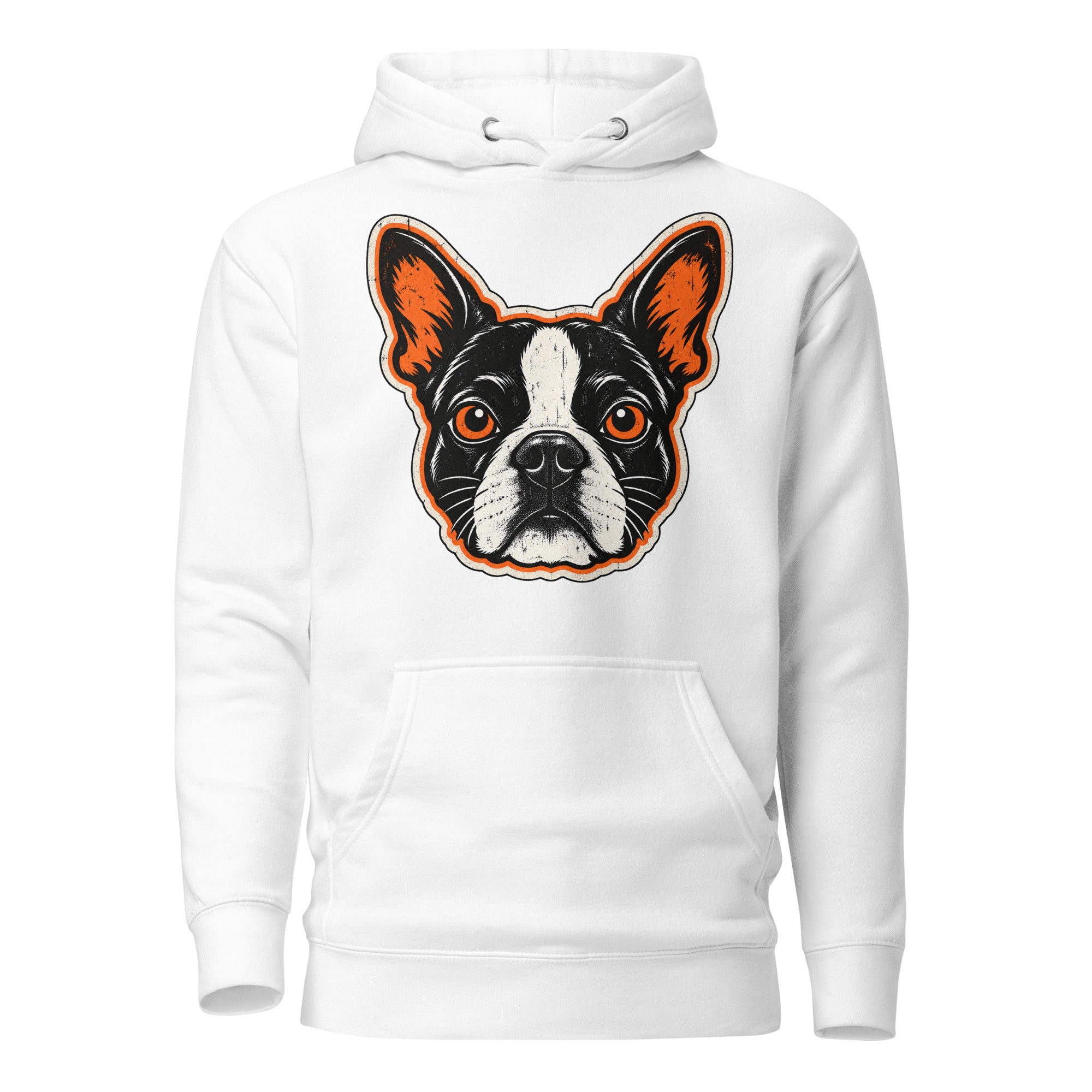 Halloween Boston Terrier Face Unisex Hoodie . White