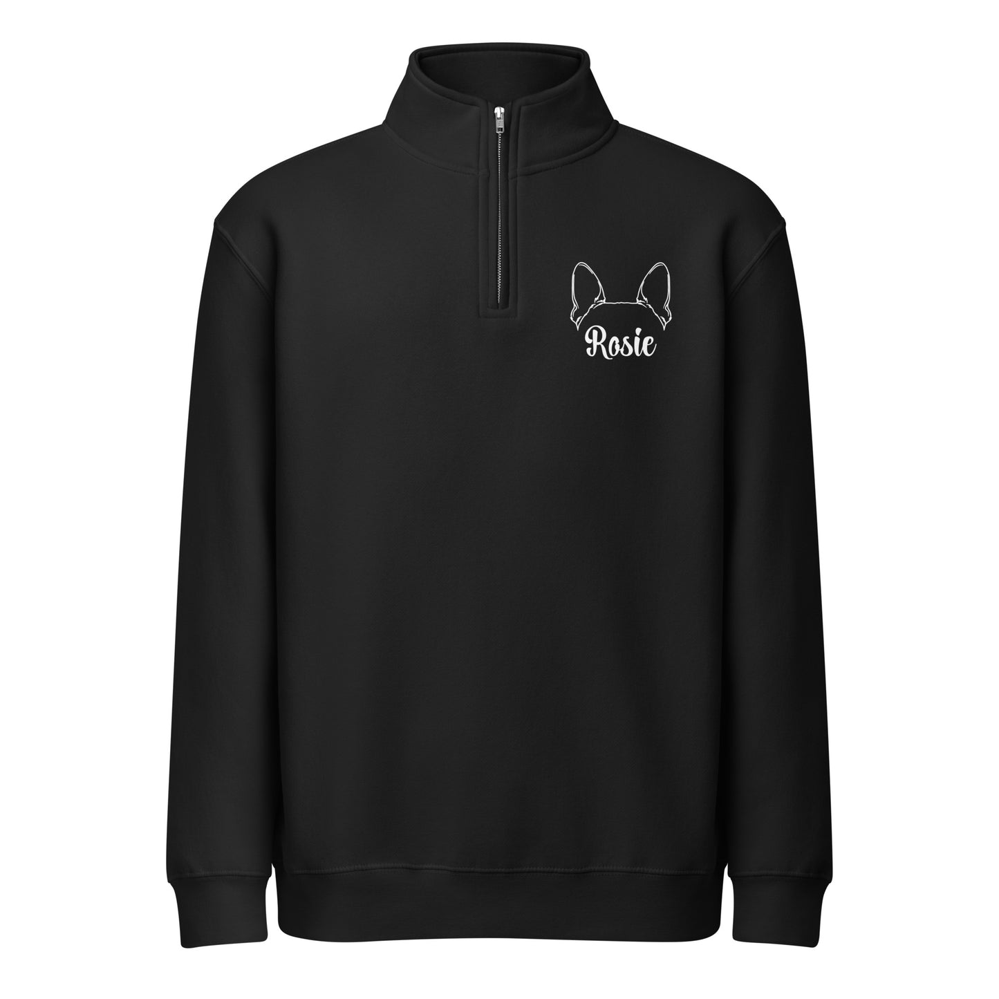 Personalized Big Boston Terrier Dog Ears With Name Unisex Premium 1/4 Zip Sweatshirt . Black