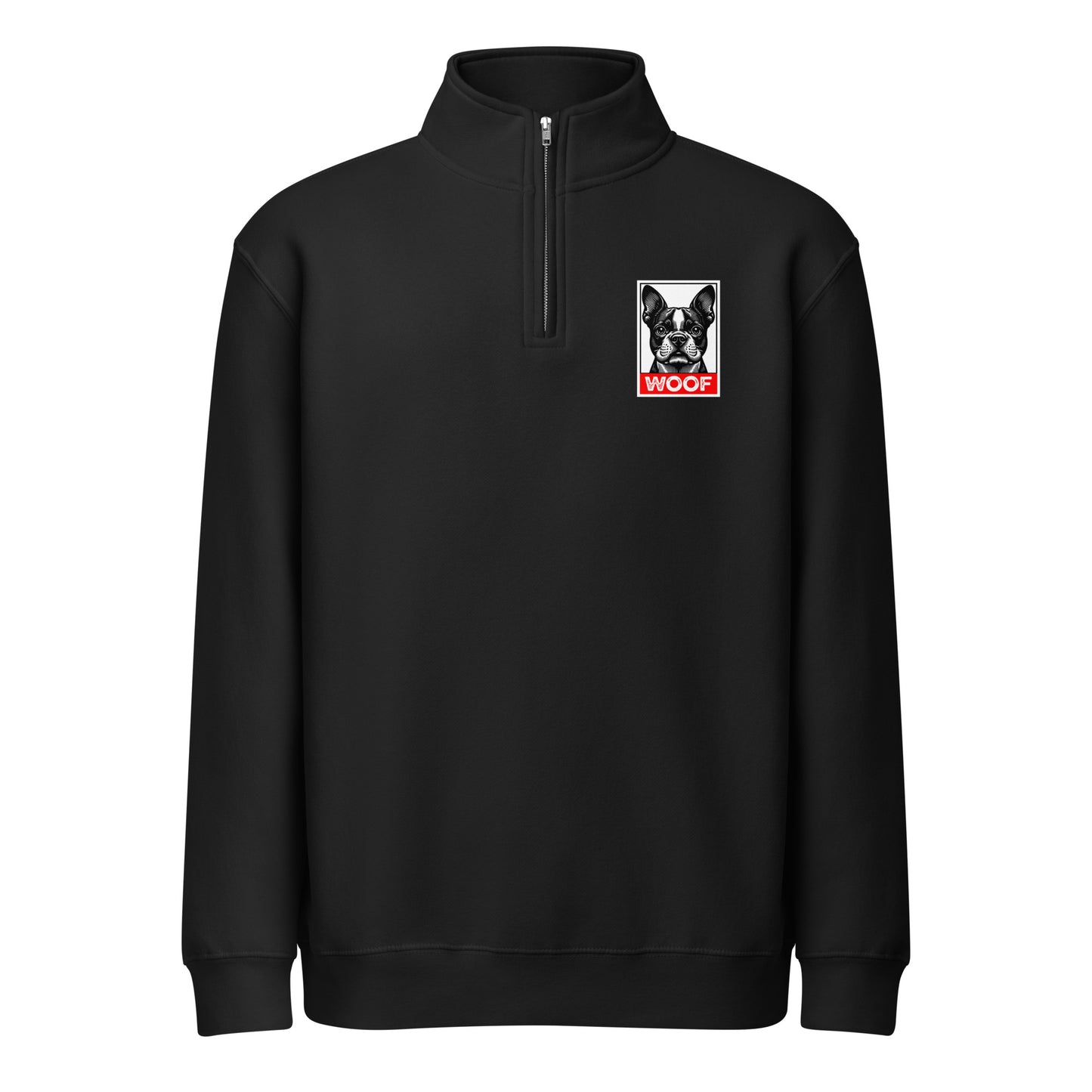 Woof Boston Terrier Dog Premium 1/4 Zip Sweatshirt . Black