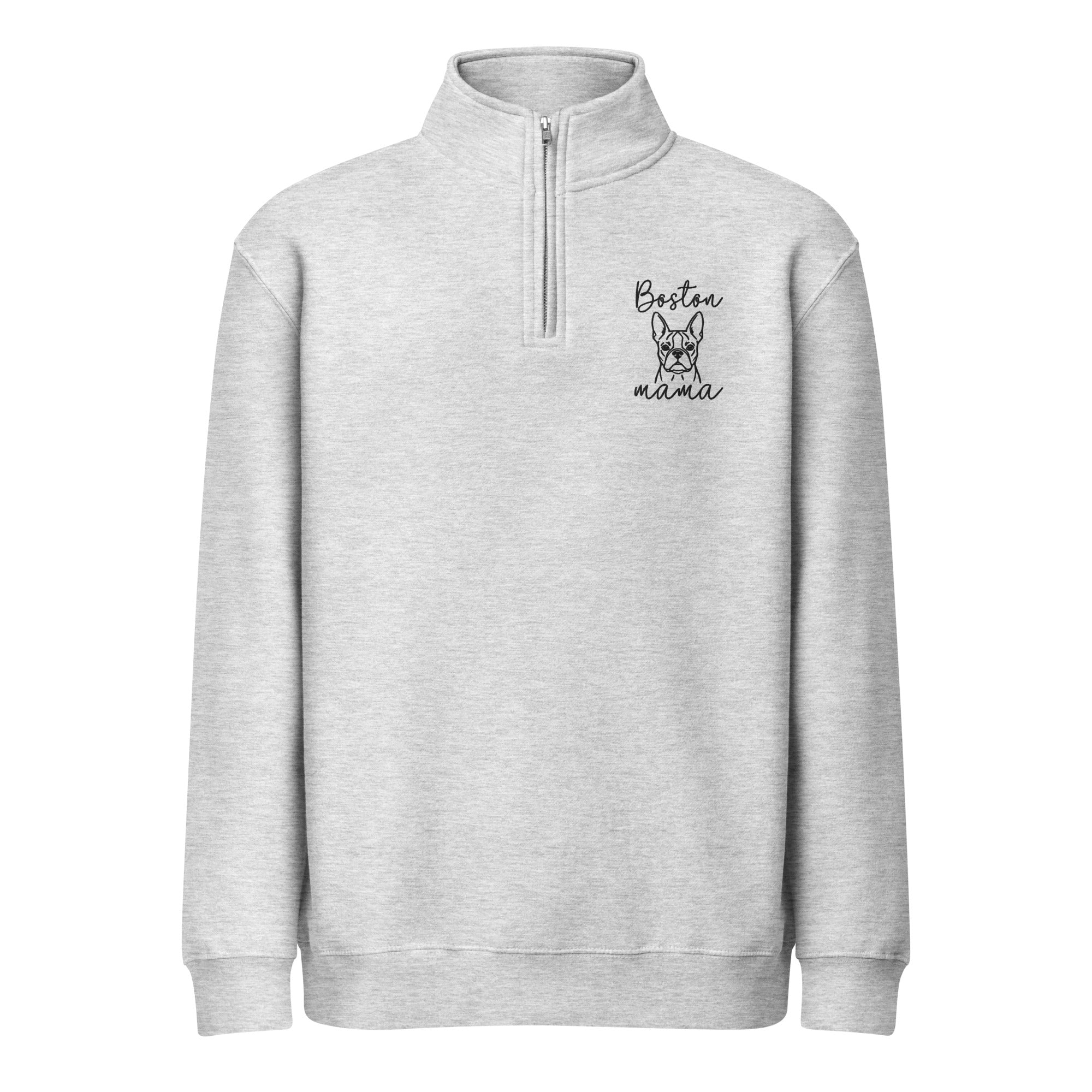Boston Mama Embroidered Premium 1/4 Zip Sweatshirt . Heather Grey