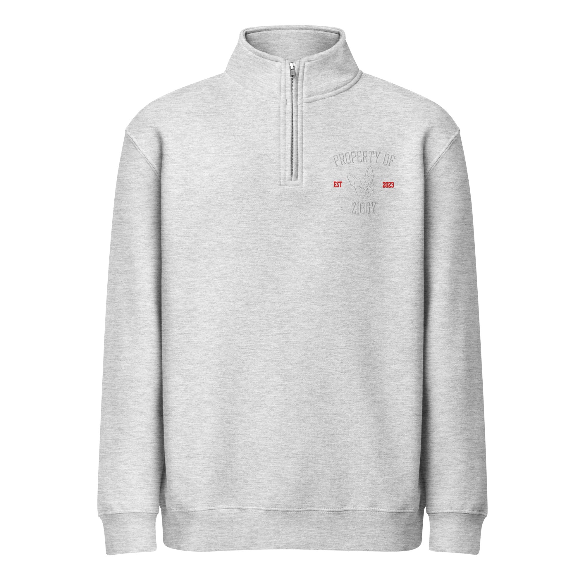 Property Of My Dog Custom Embroidered Unisex Premium 1/4 Zip Sweatshirt . Heather Grey