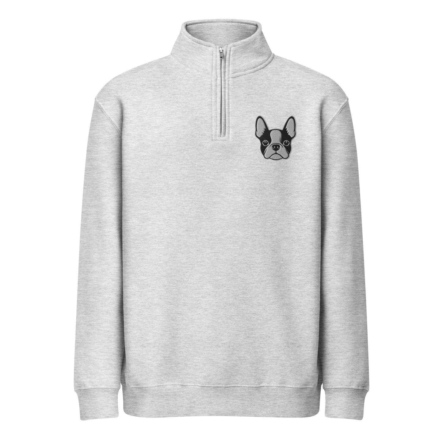 Bostie Face Embroidered Unisex Premium 1/4 Zip Sweatshirt . Heather Grey