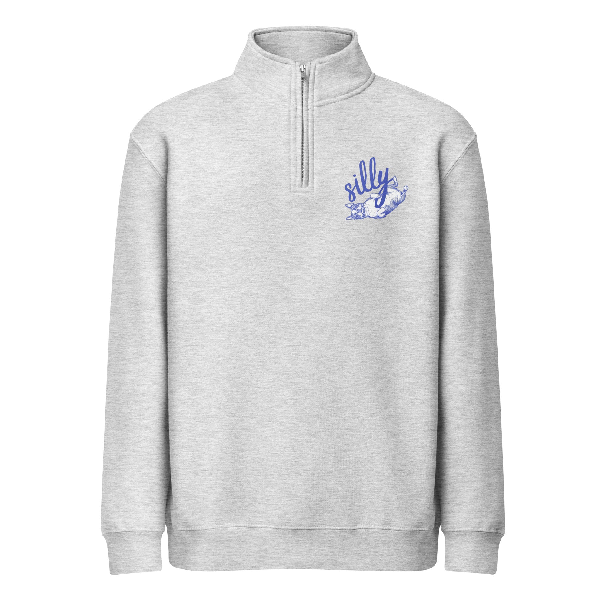 Silly Boston Terrier Dog Upside Down Premium 1/4 Zip Sweatshirt . Heather Grey