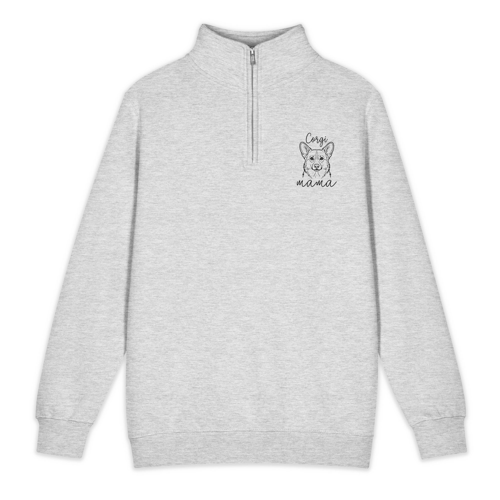 Corgi Mama Premium 1/4 Zip Sweatshirt . Heather Grey