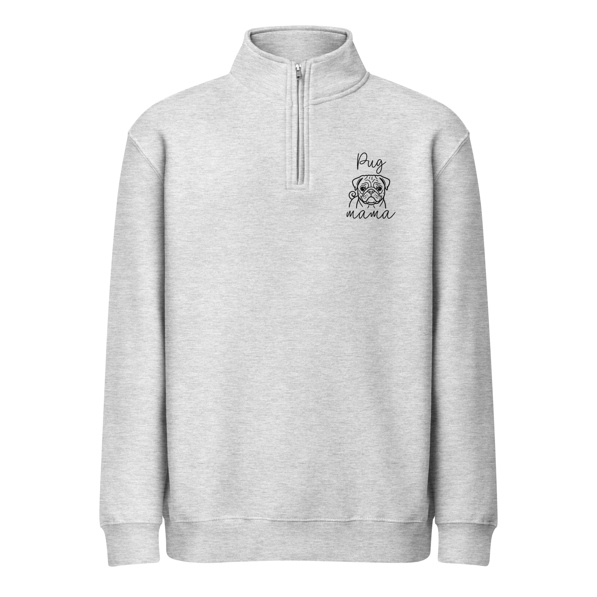 Pug Mama Premium 1/4 Zip Sweatshirt . Heather Grey