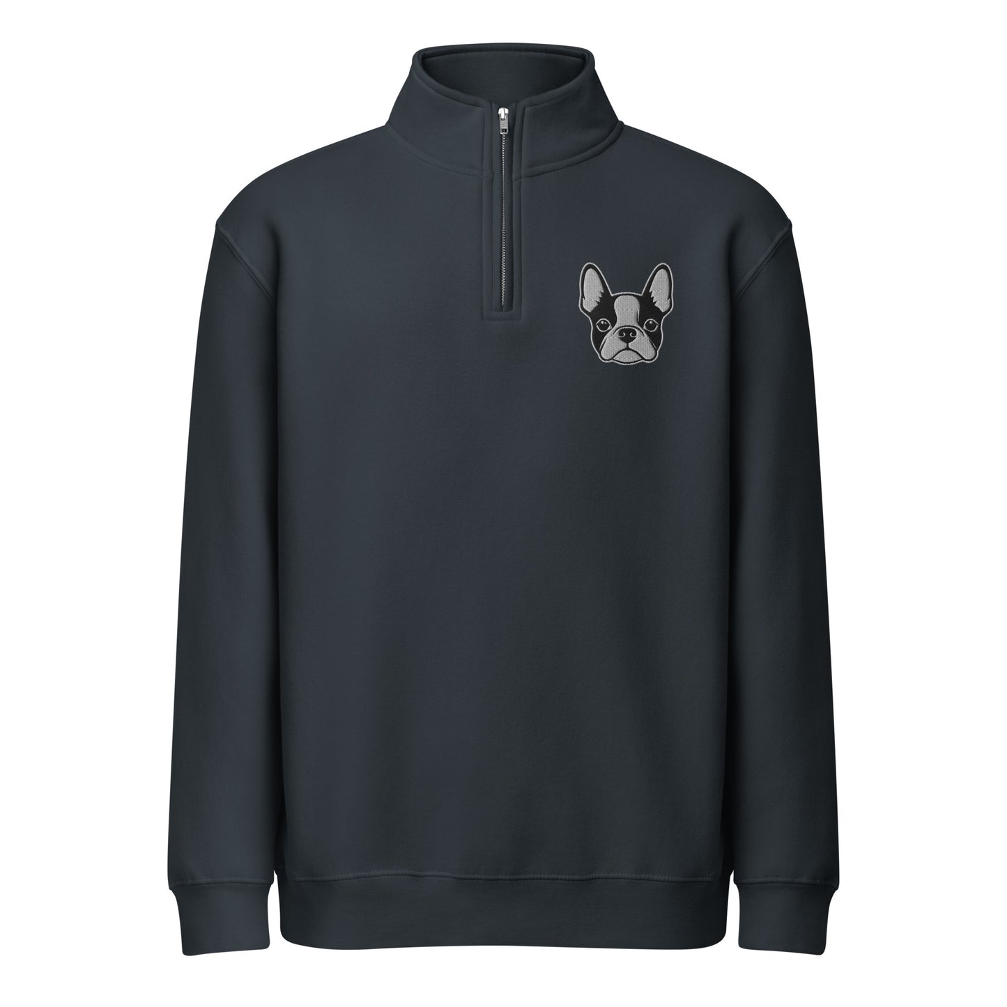 Bostie Face Embroidered Unisex Premium 1/4 Zip Sweatshirt . Navy