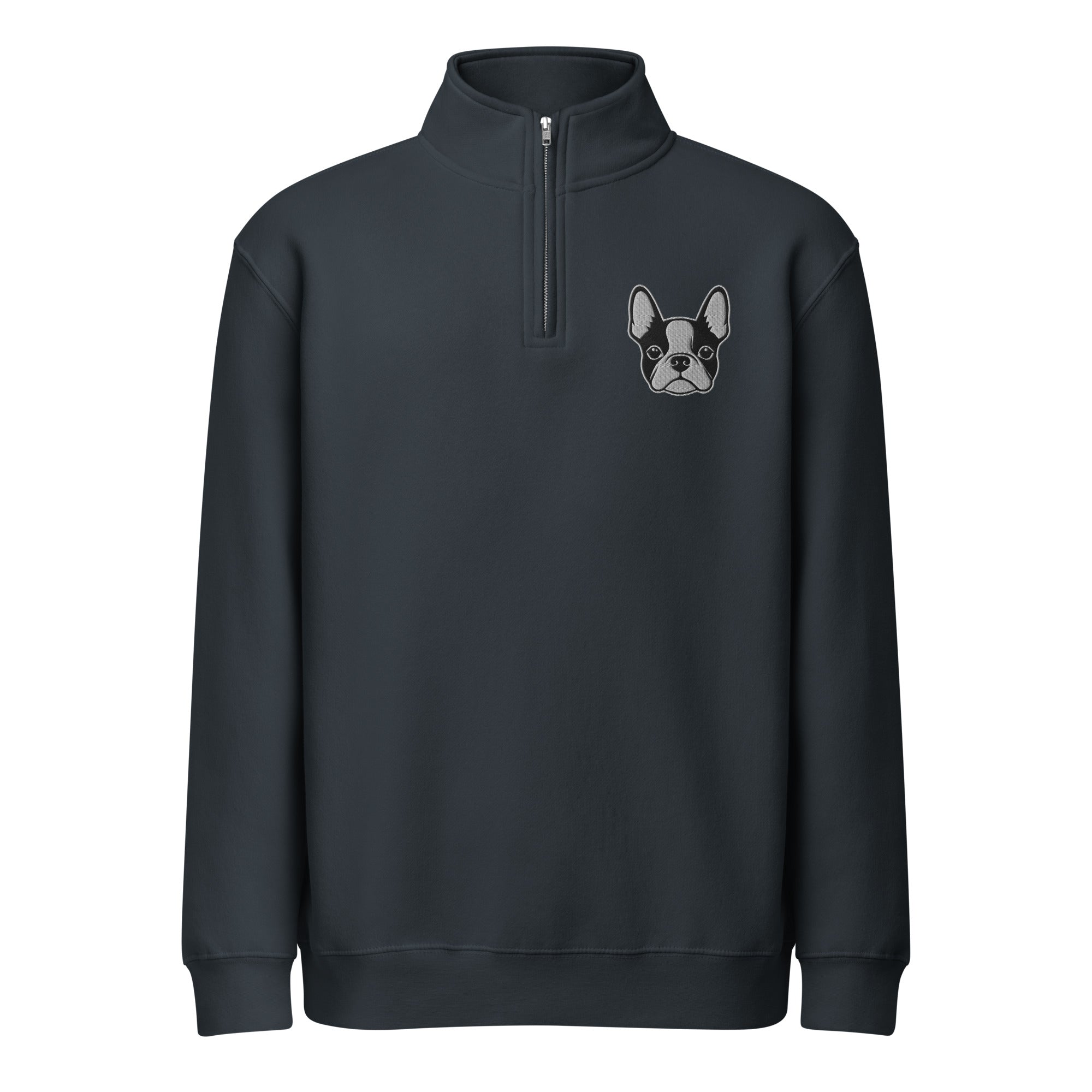 Bostie Face Embroidered Unisex Premium 1/4 Zip Sweatshirt . Navy