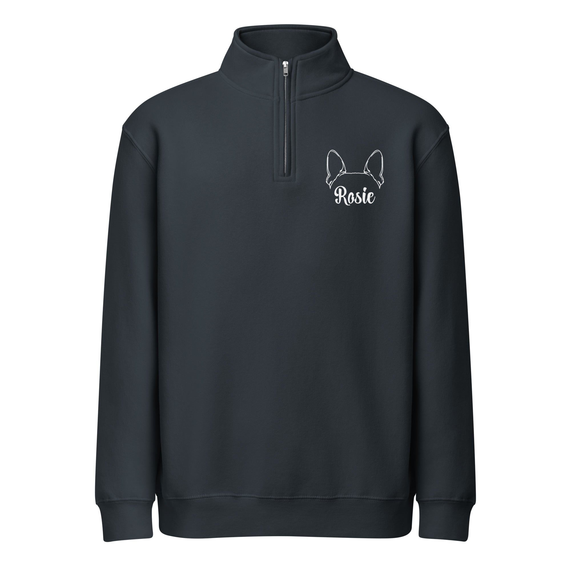 Personalized Big Boston Terrier Dog Ears With Name Unisex Premium 1/4 Zip Sweatshirt . Navy