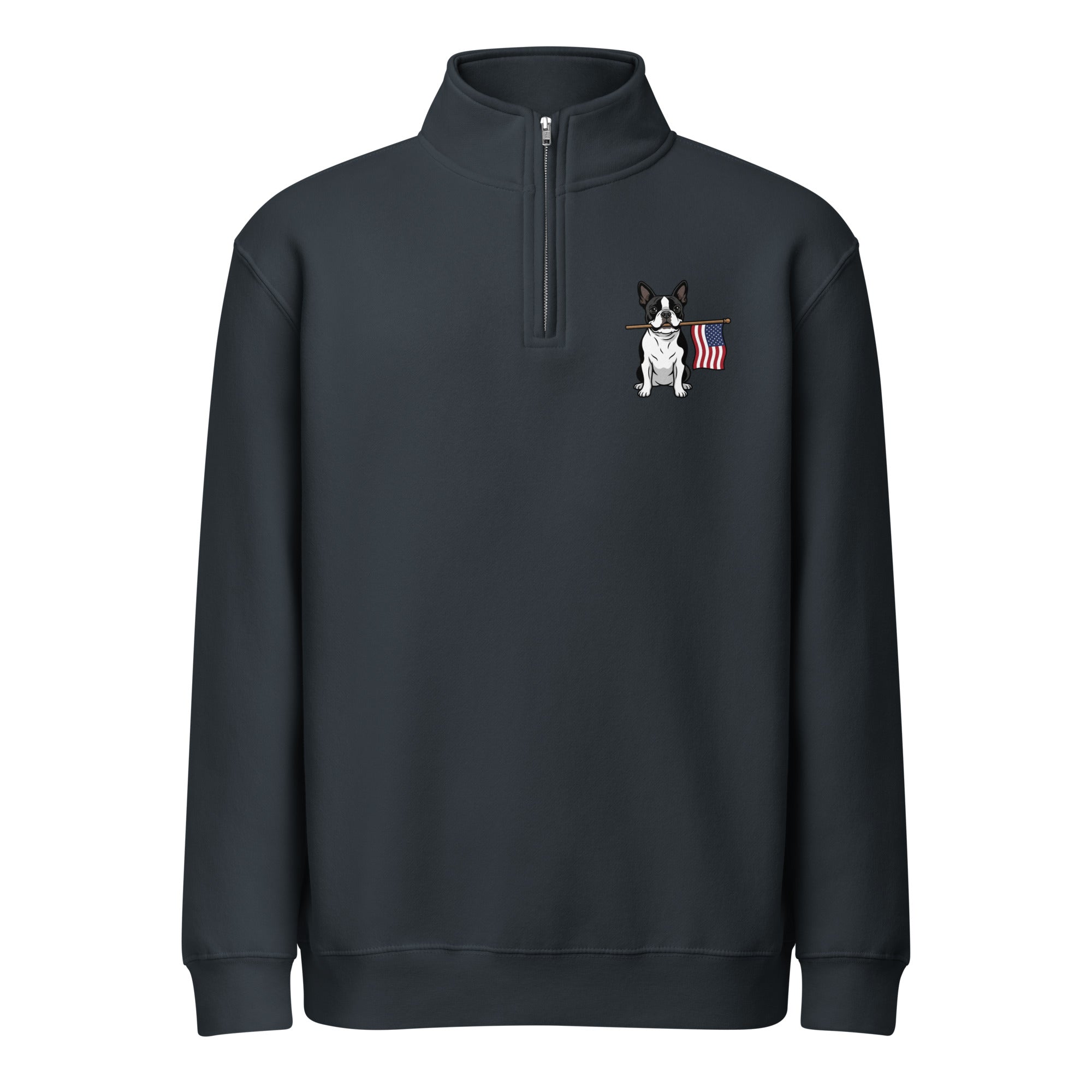 American Flag Boston Terrier Dog Premium 1/4 Zip Sweatshirt . Navy