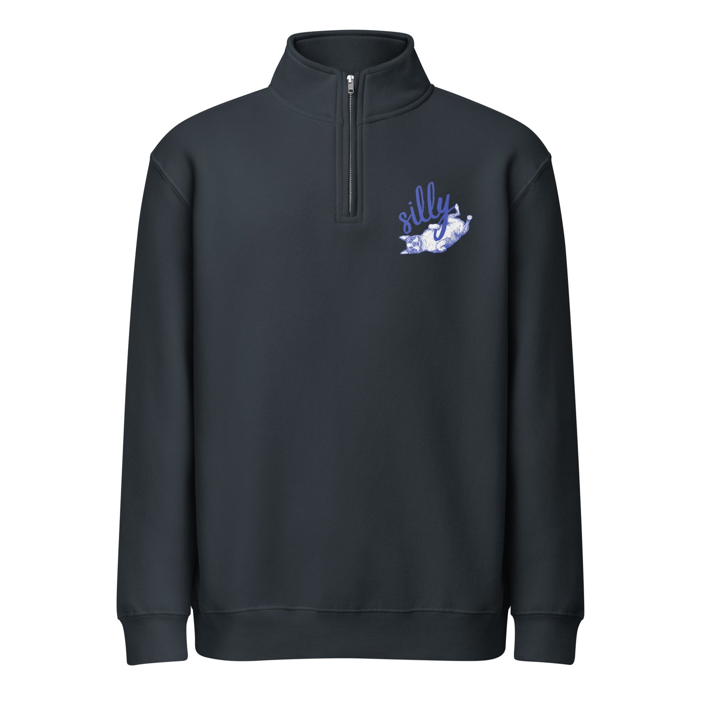 Silly Boston Terrier Dog Upside Down Premium 1/4 Zip Sweatshirt . Navy