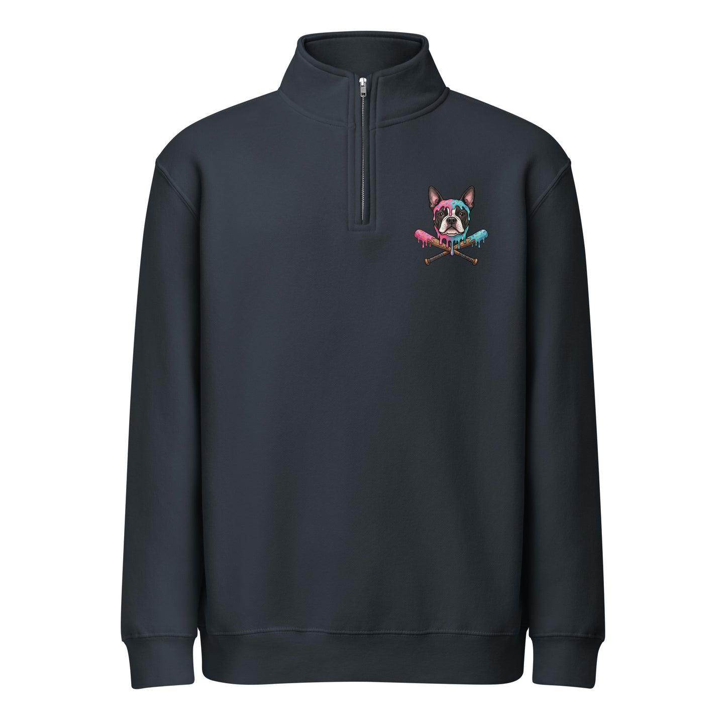 Boston Terrier Baseball Drip Premium 1/4 Zip Sweatshirt . Navy