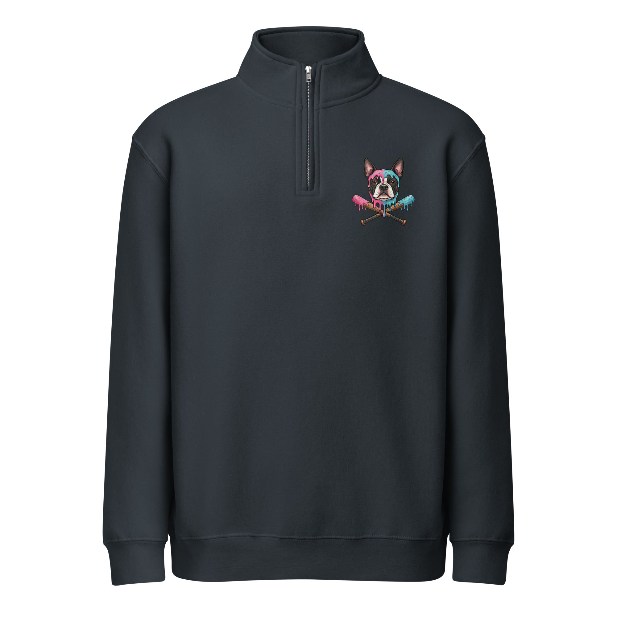 Boston Terrier Baseball Drip Premium 1/4 Zip Sweatshirt . Navy