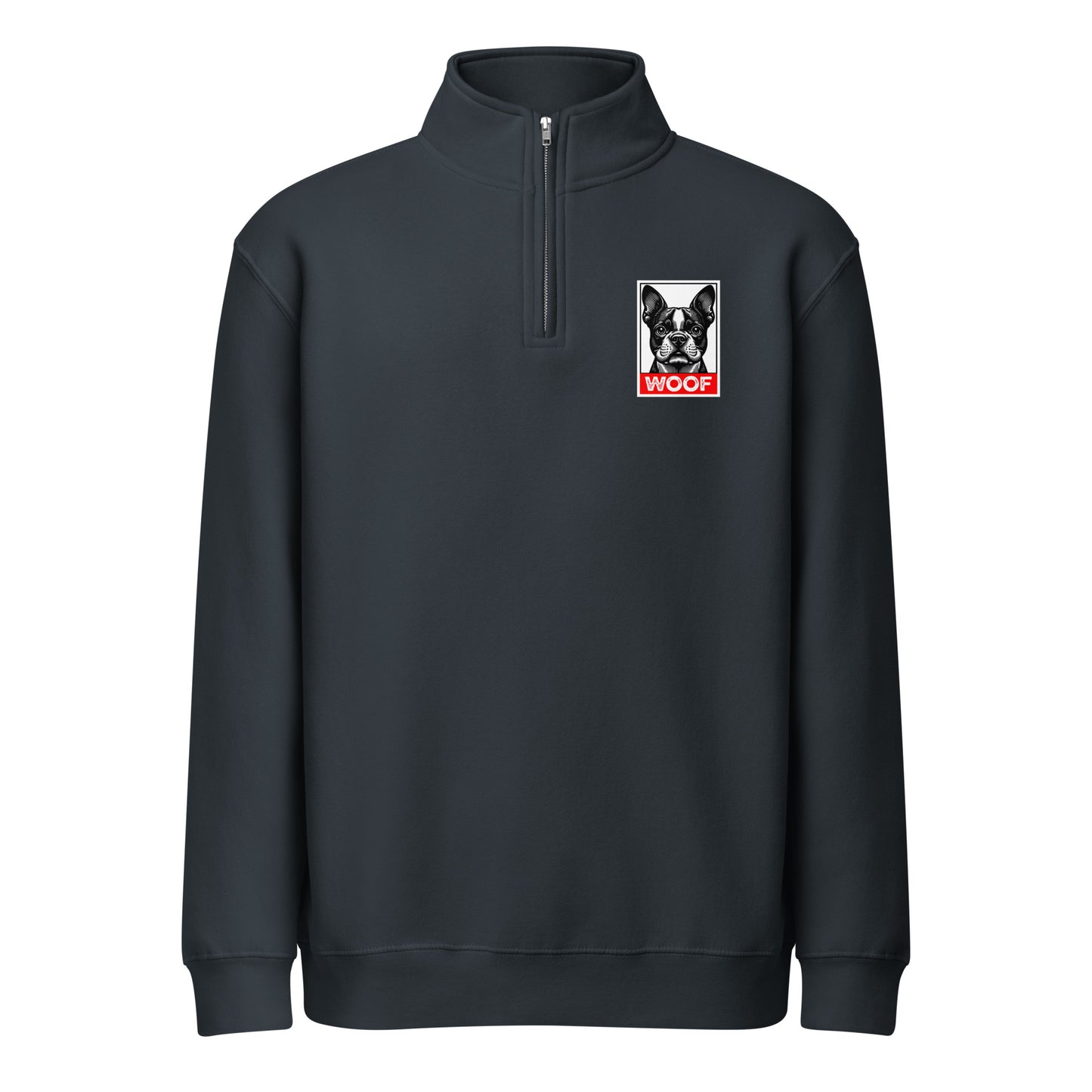 Woof Boston Terrier Dog Premium 1/4 Zip Sweatshirt . Navy