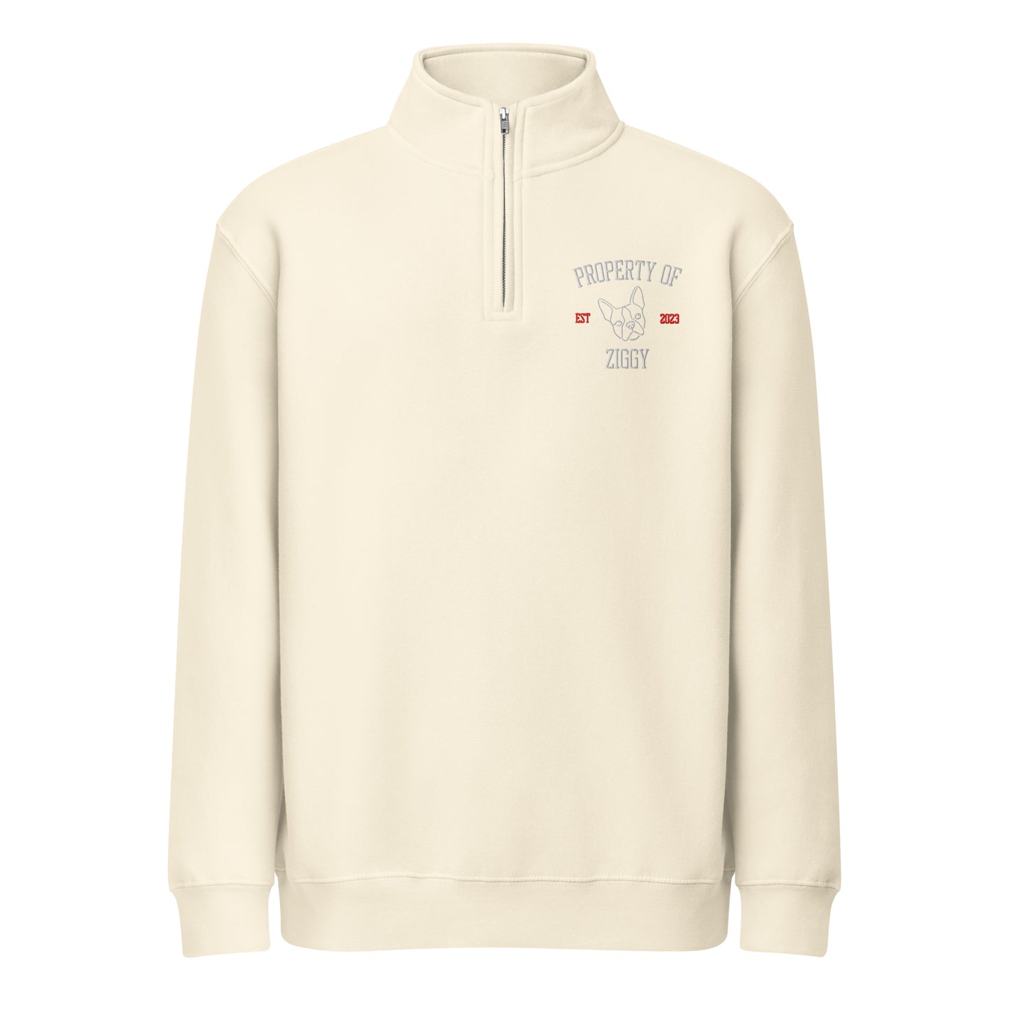 Property Of My Dog Custom Embroidered Unisex Premium 1/4 Zip Sweatshirt . Sandshell