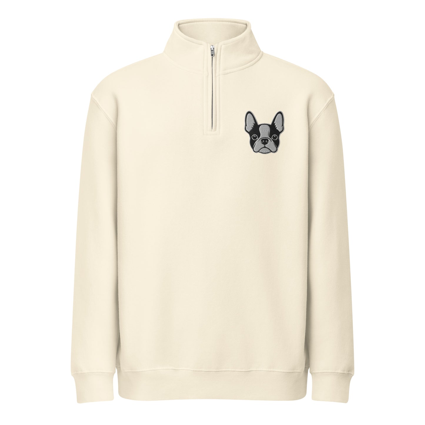 Bostie Face Embroidered Unisex Premium 1/4 Zip Sweatshirt . Sandshell