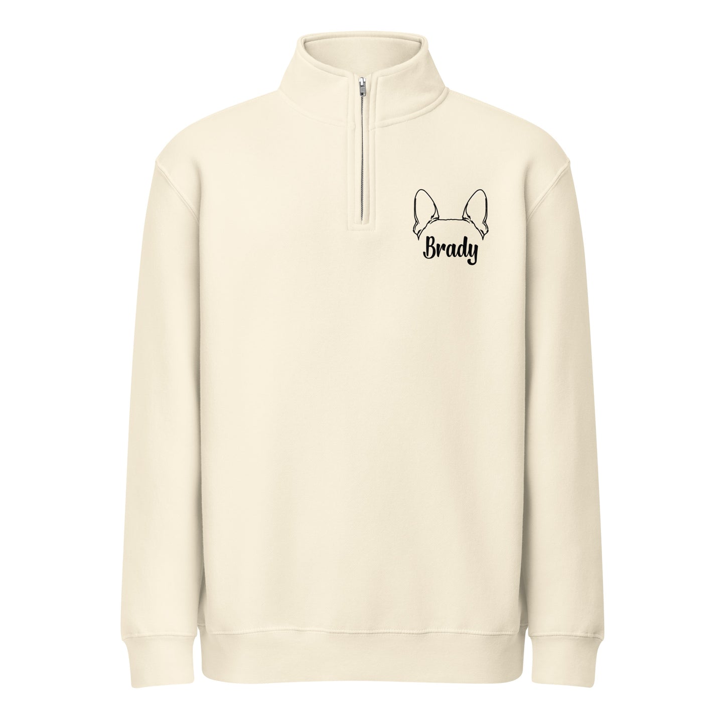 Personalized Big Boston Terrier Dog Ears With Name Unisex Premium 1/4 Zip Sweatshirt . Sandshell