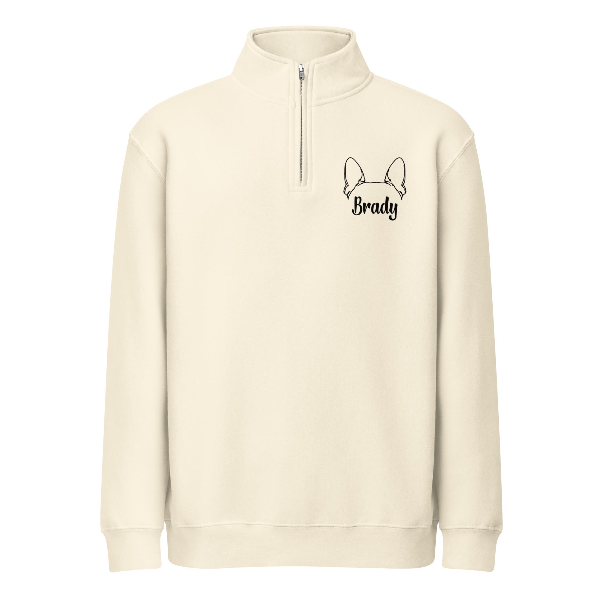 Personalized Big Boston Terrier Dog Ears With Name Unisex Premium 1/4 Zip Sweatshirt . Sandshell