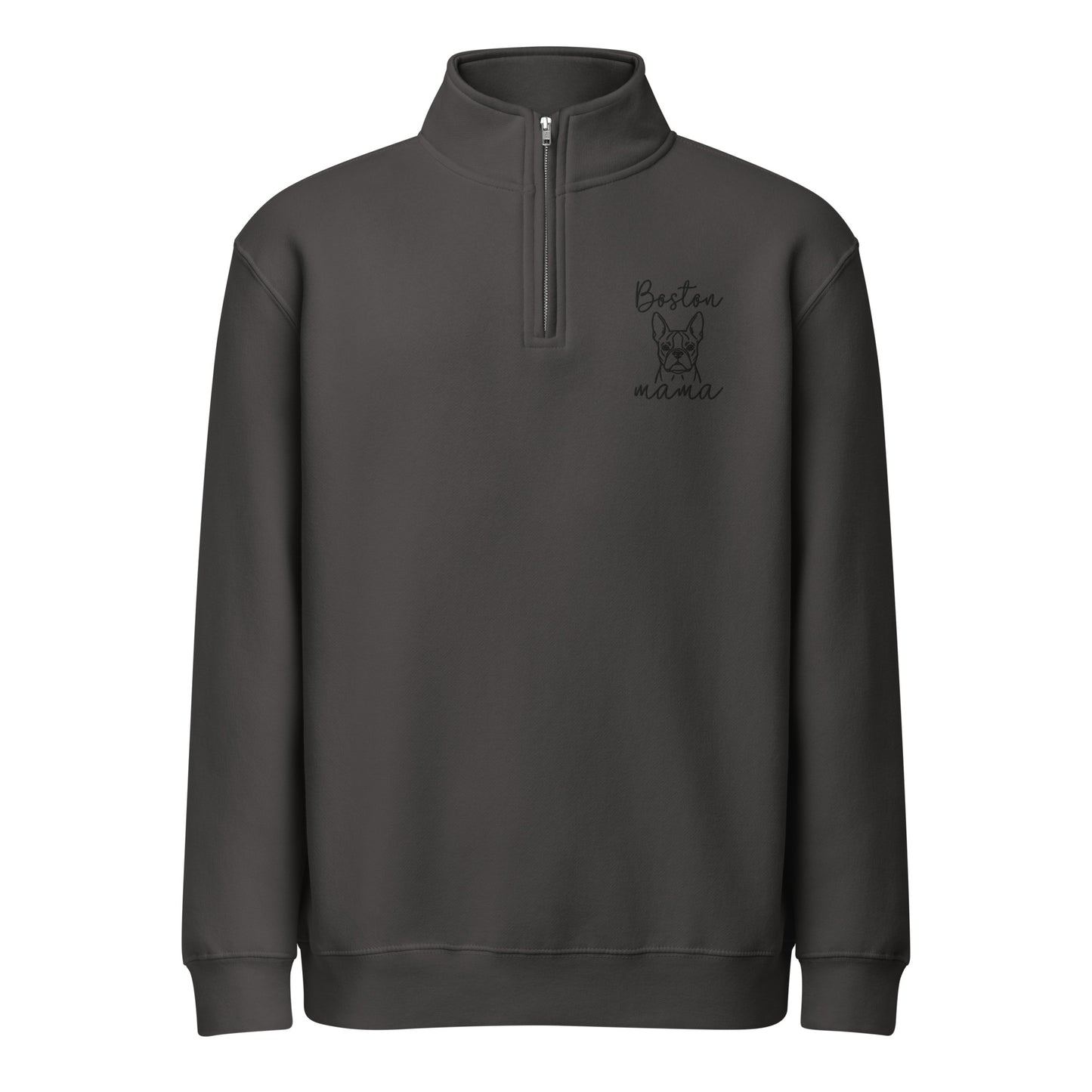 Boston Mama Embroidered Premium 1/4 Zip Sweatshirt . Smoke