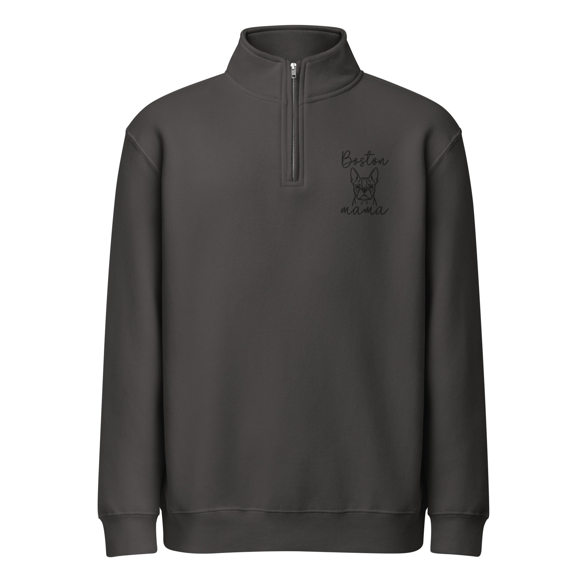 Boston Mama Embroidered Premium 1/4 Zip Sweatshirt . Smoke