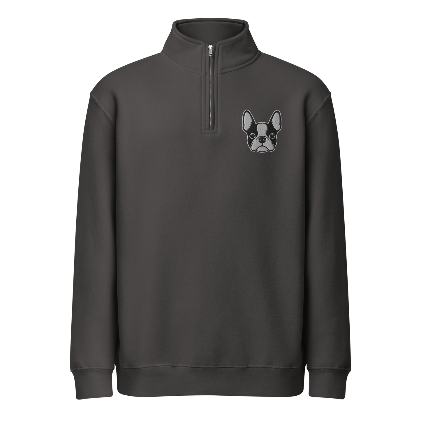 Bostie Face Embroidered Unisex Premium 1/4 Zip Sweatshirt . Smoke