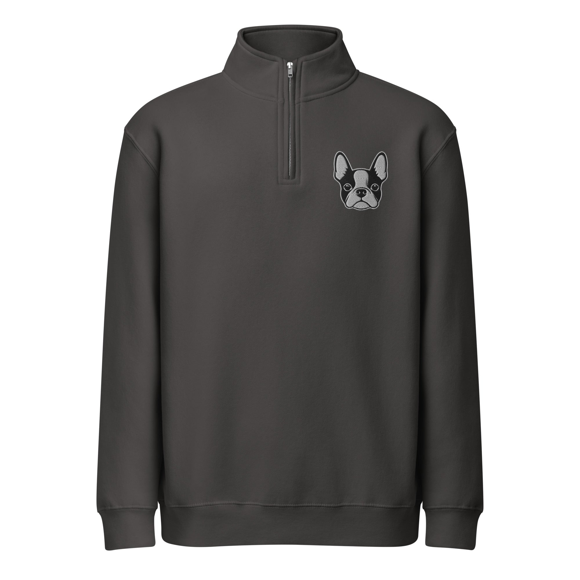 Bostie Face Embroidered Unisex Premium 1/4 Zip Sweatshirt . Smoke