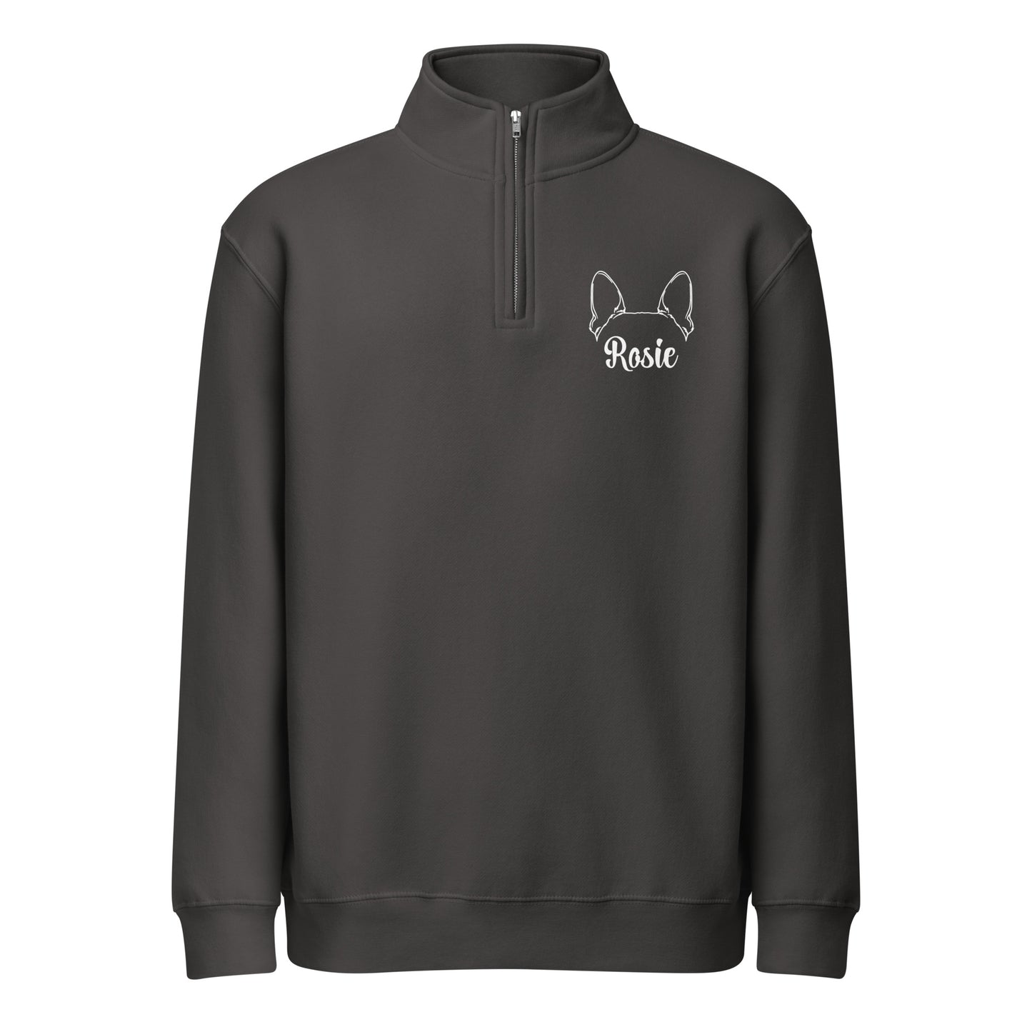 Personalized Big Boston Terrier Dog Ears With Name Unisex Premium 1/4 Zip Sweatshirt . Smoke