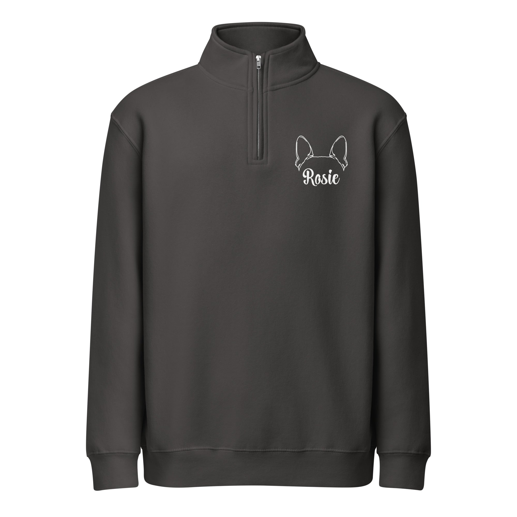 Personalized Big Boston Terrier Dog Ears With Name Unisex Premium 1/4 Zip Sweatshirt . Smoke