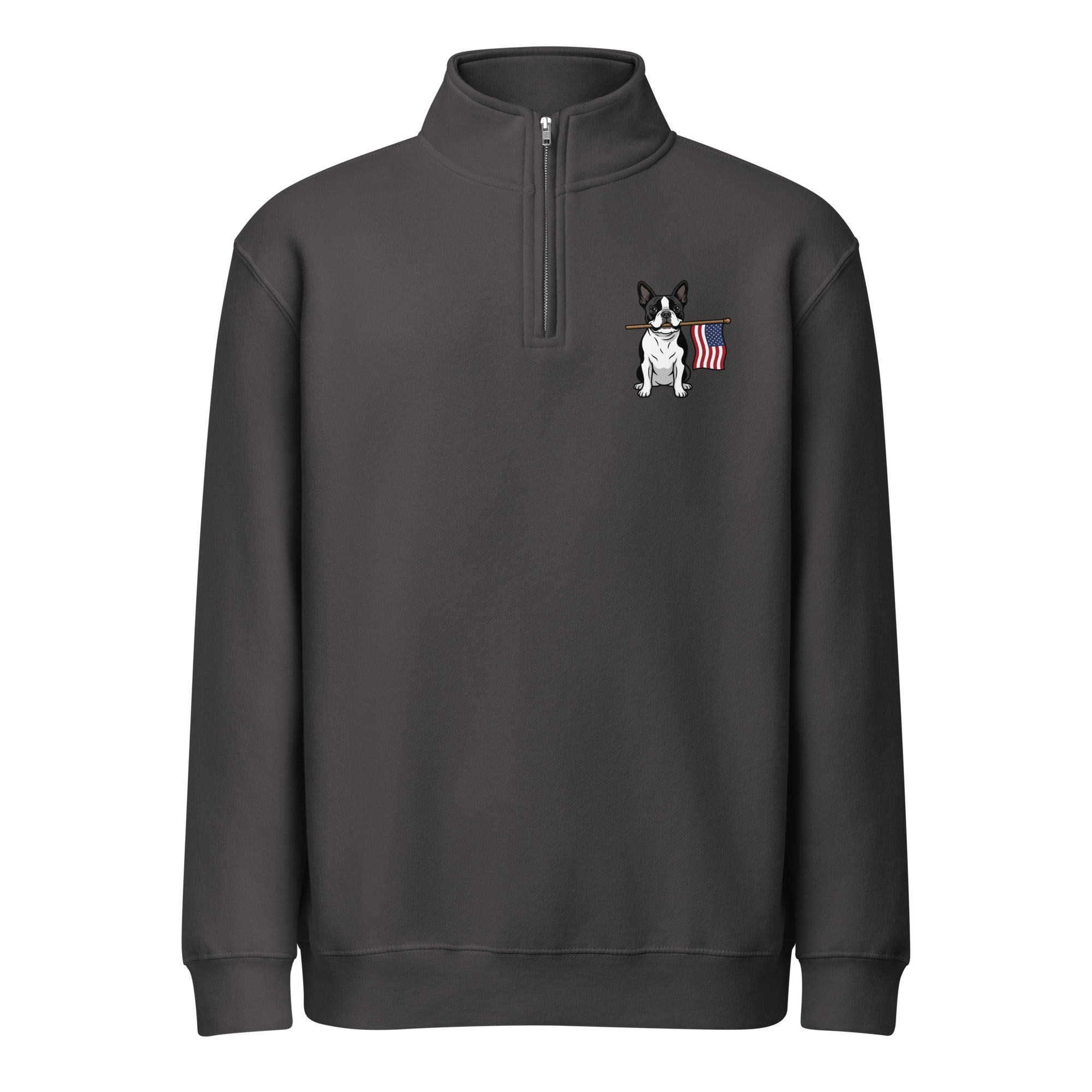 American Flag Boston Terrier Dog Premium 1/4 Zip Sweatshirt . Smoke