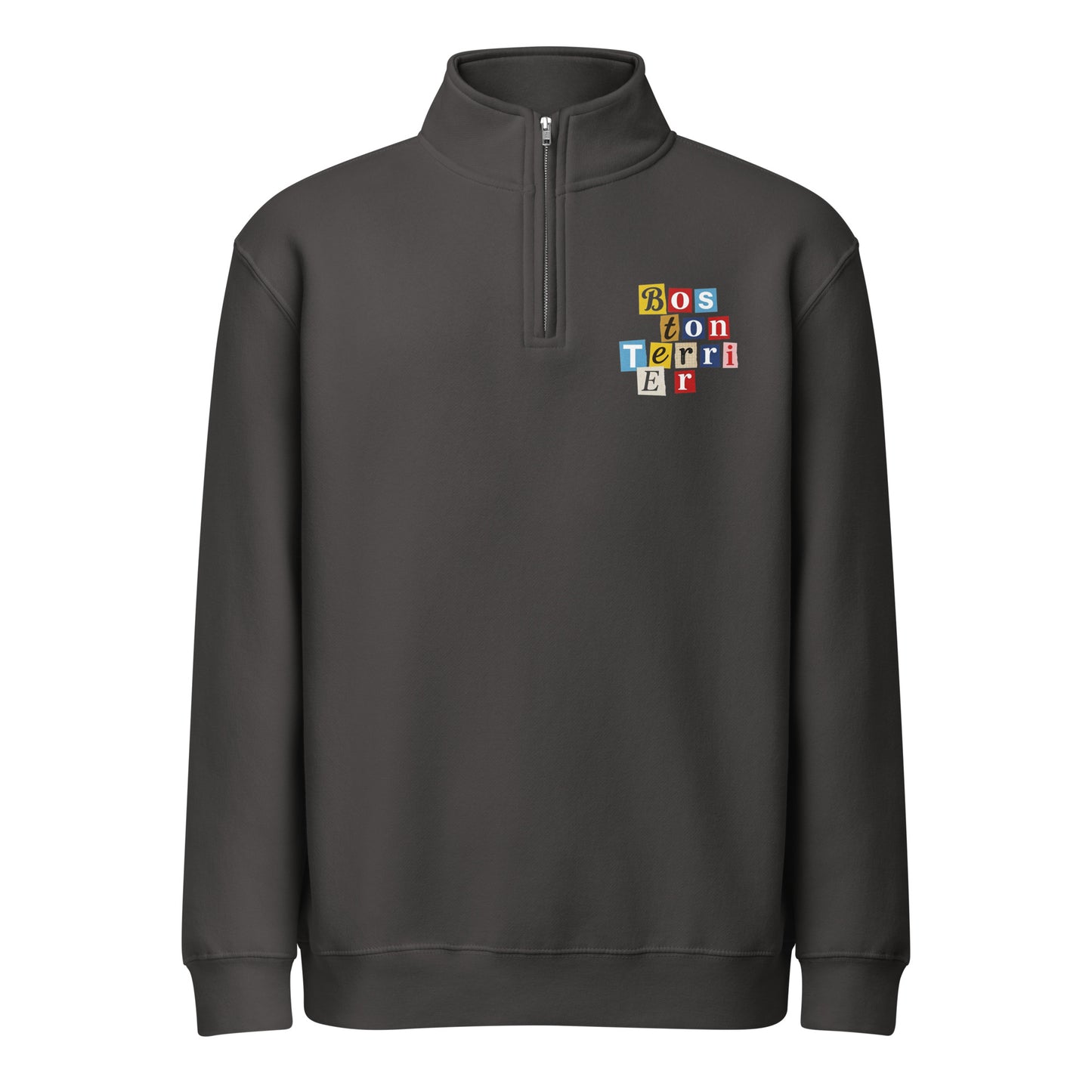 1970s British Punk Ransom Note Boston Terrier Dog Unisex Premium 1/4 Zip Sweatshirt . Smoke