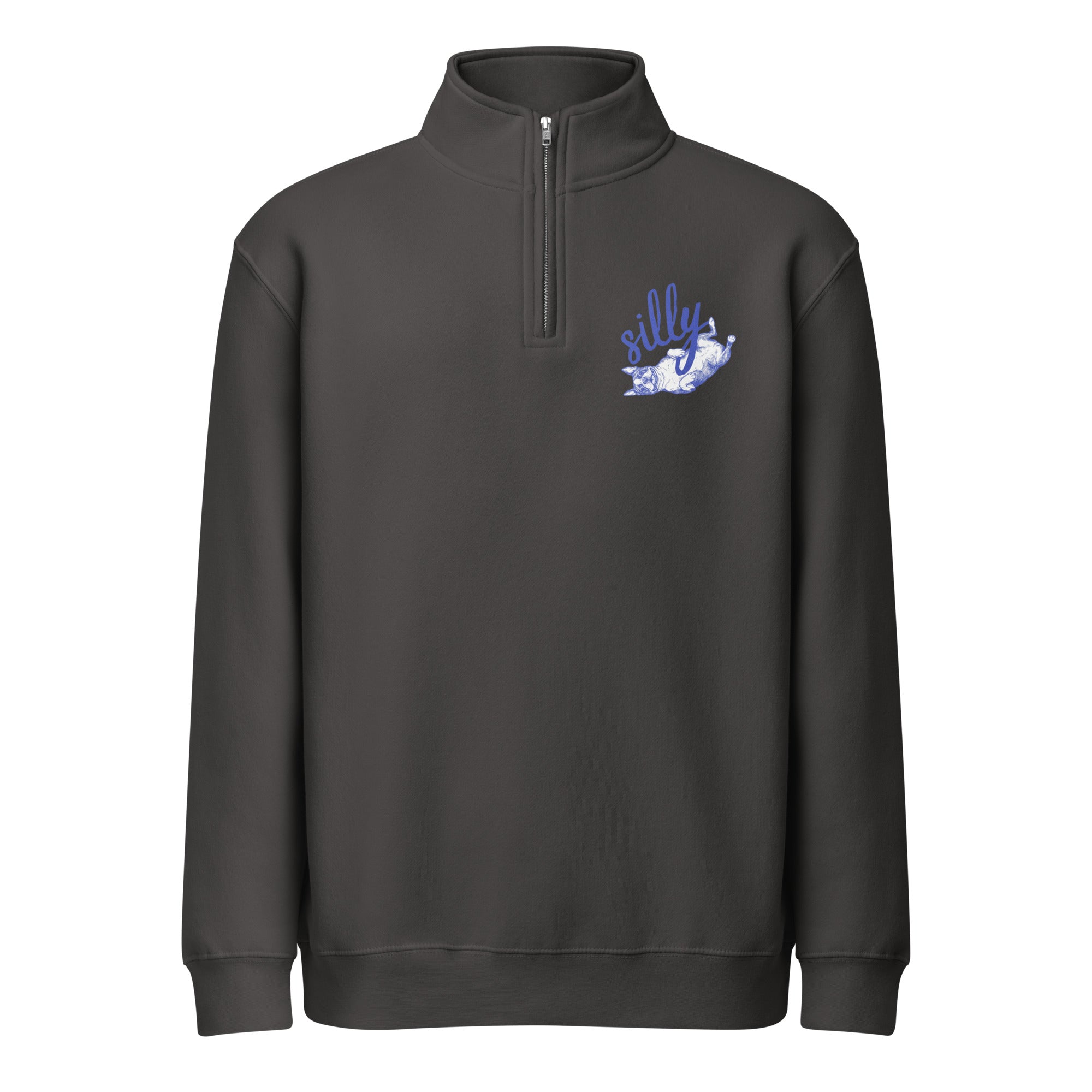 Silly Boston Terrier Dog Upside Down Premium 1/4 Zip Sweatshirt . Smoke