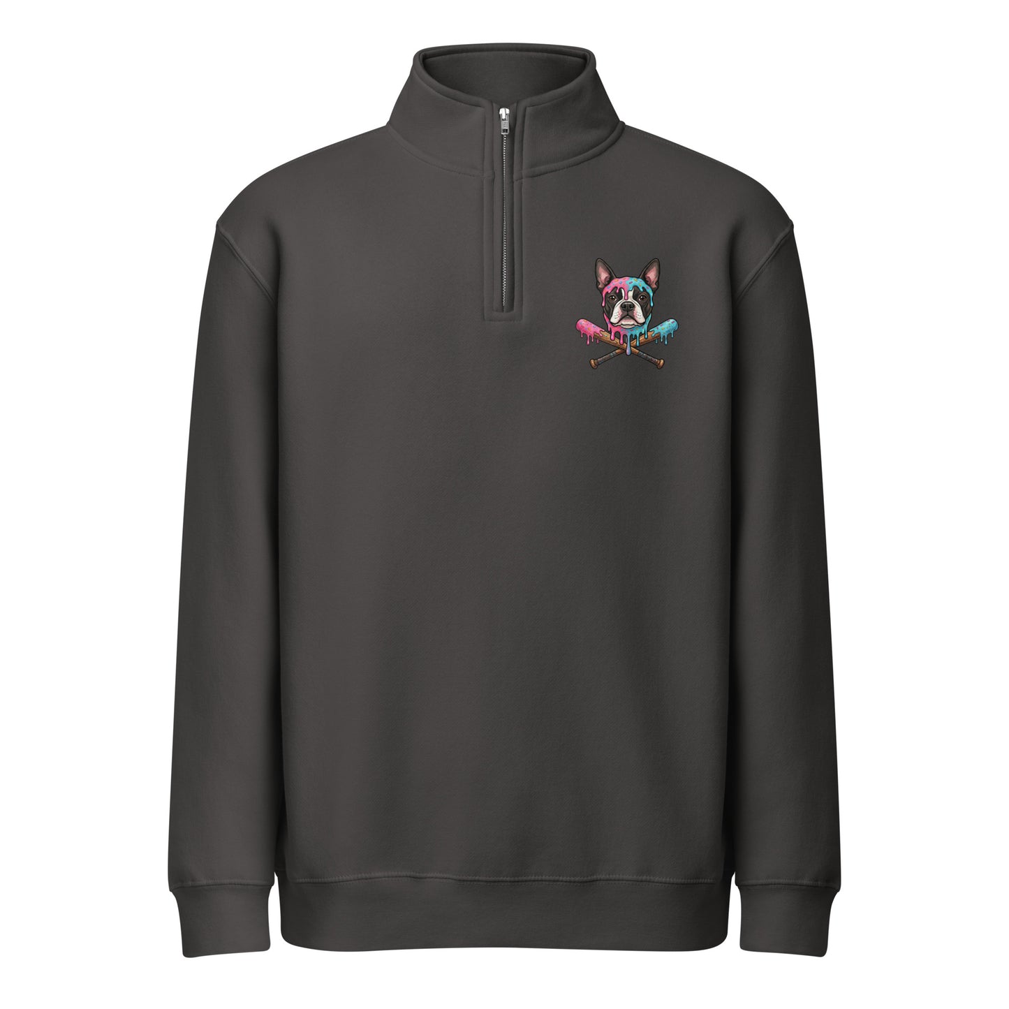 Boston Terrier Baseball Drip Premium 1/4 Zip Sweatshirt . Smoke