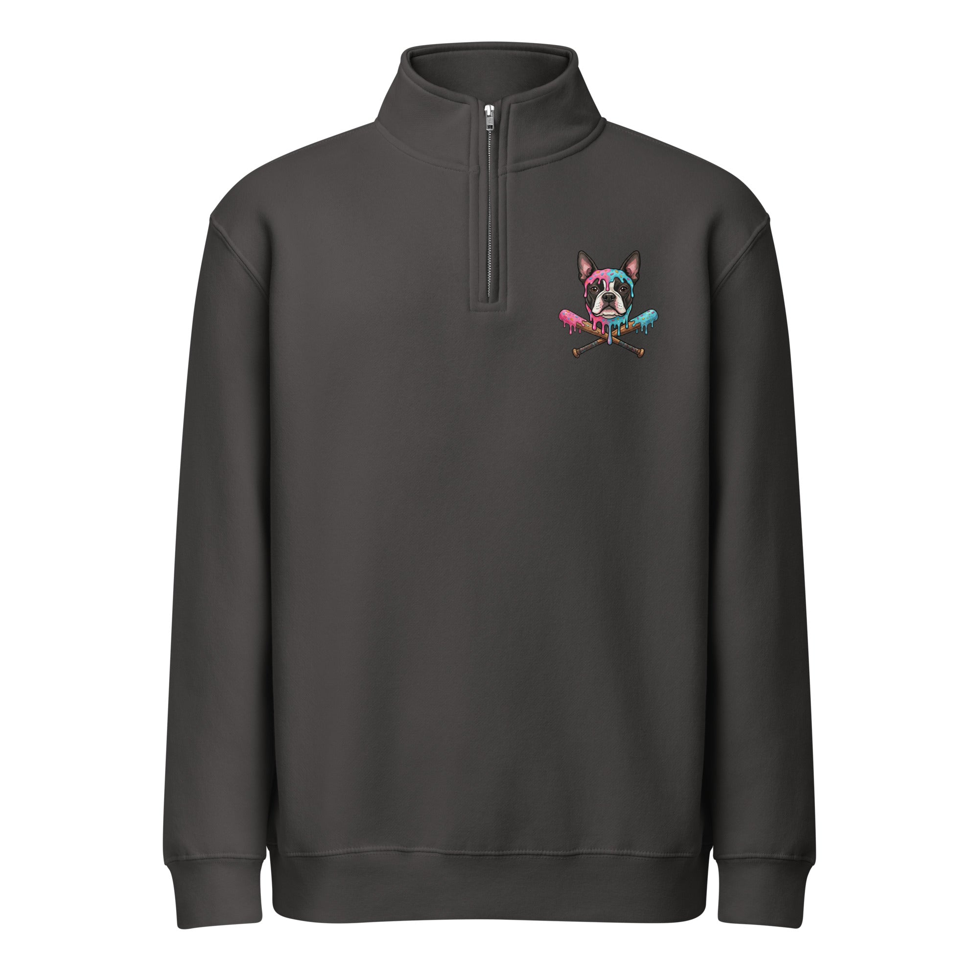 Boston Terrier Baseball Drip Premium 1/4 Zip Sweatshirt . Smoke