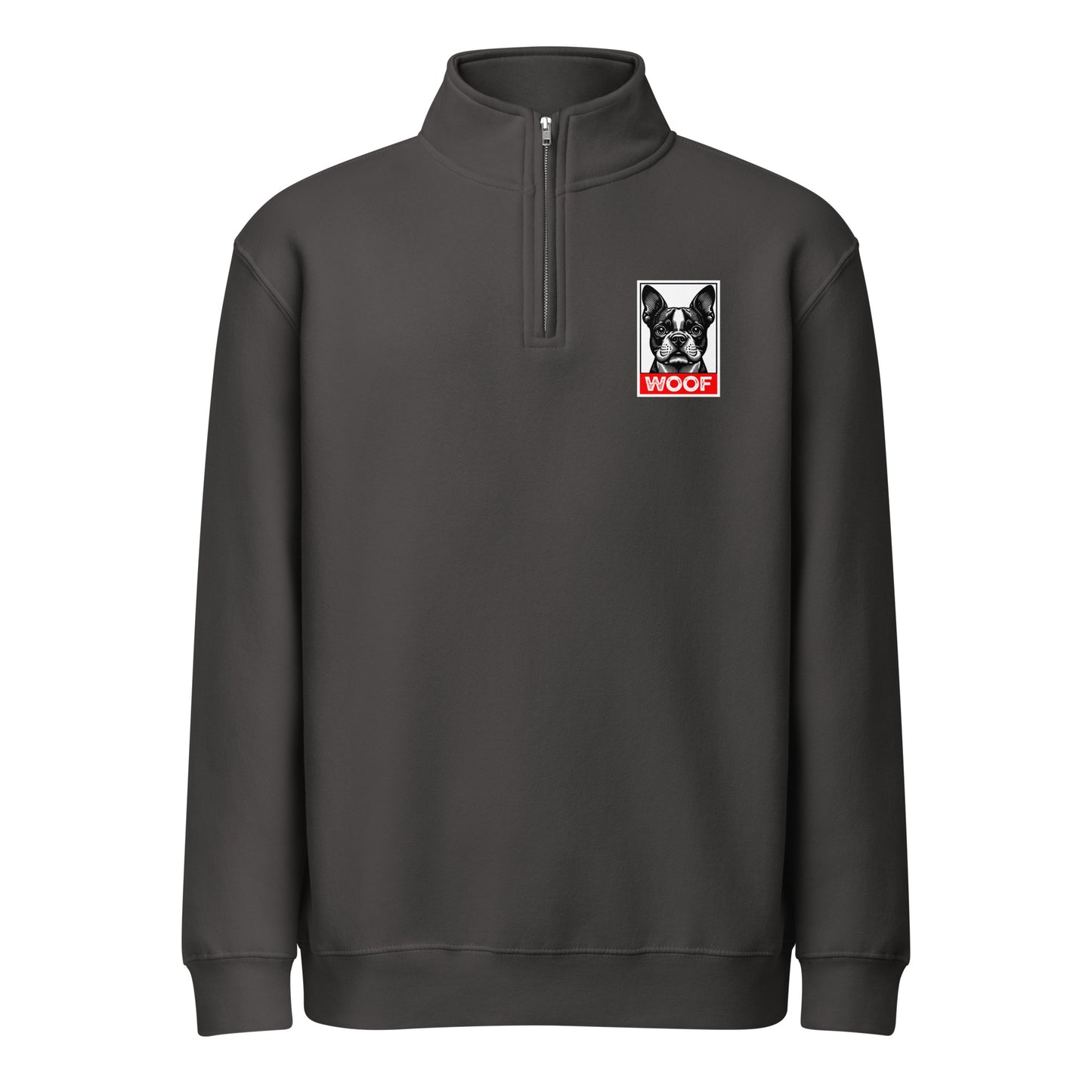 Woof Boston Terrier Dog Premium 1/4 Zip Sweatshirt . Smoke