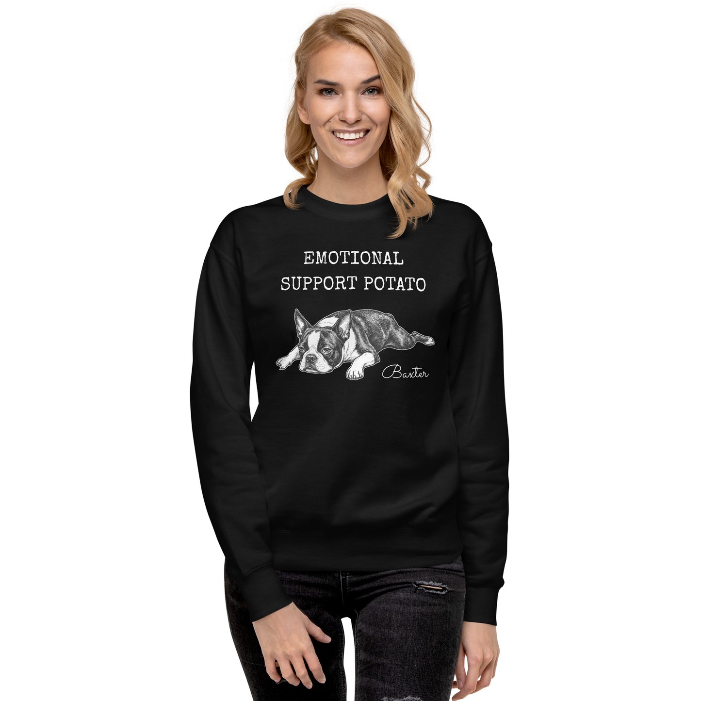Emotional Support Potato Boston Terrier Dog Unisex Premium Sweatshirt .