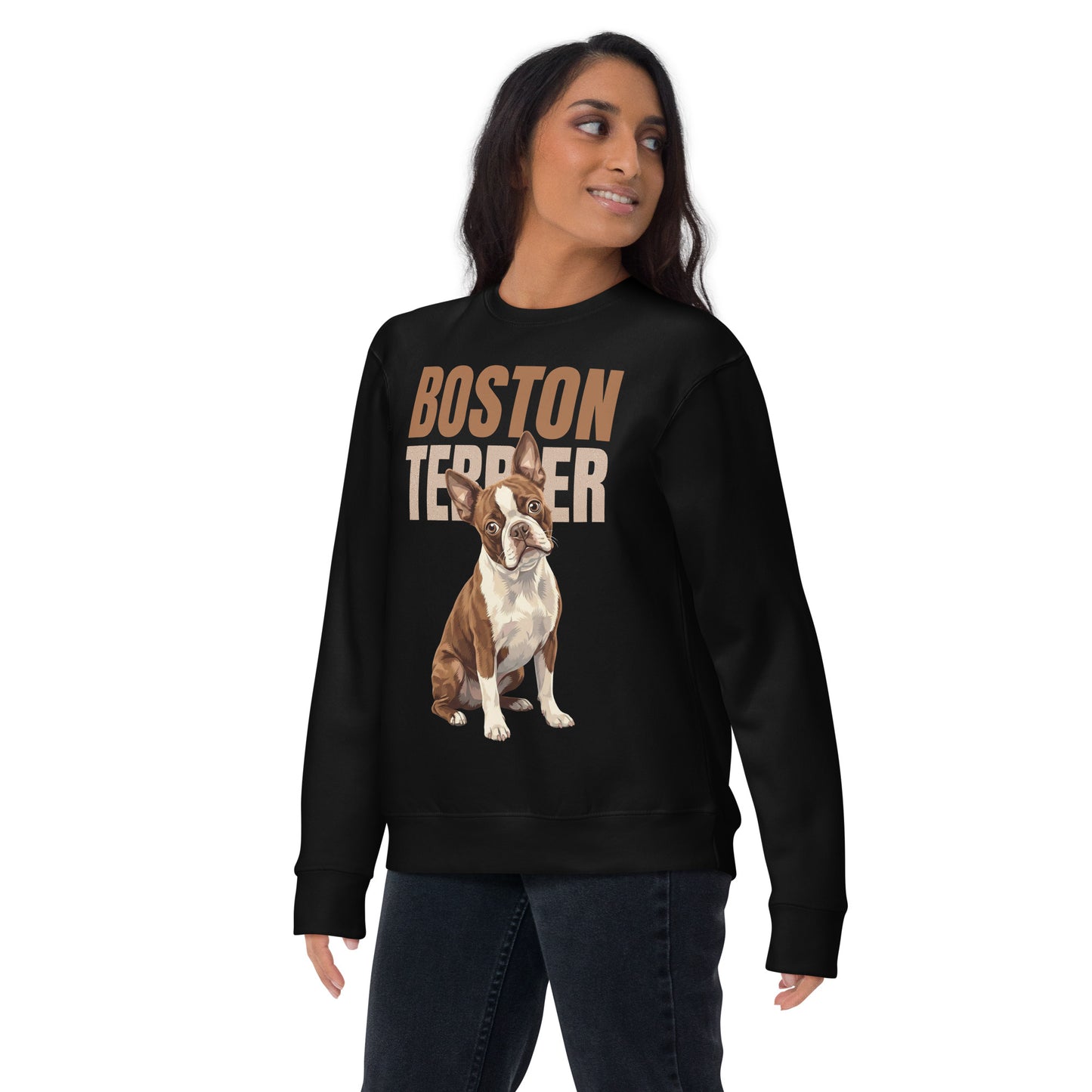 Brown Boston Terrier Dog Unisex Premium Sweatshirt .