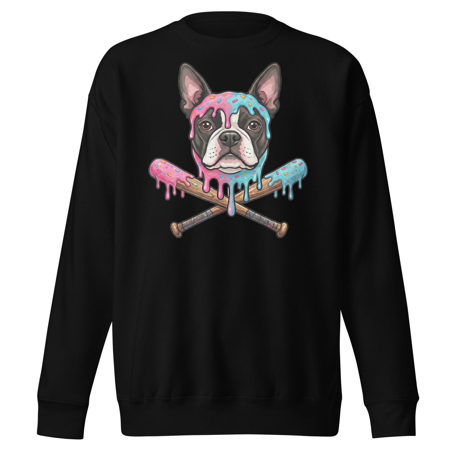 Baseball Drip Boston Terrier Dog Unisex Premium Sweatshirt . Black