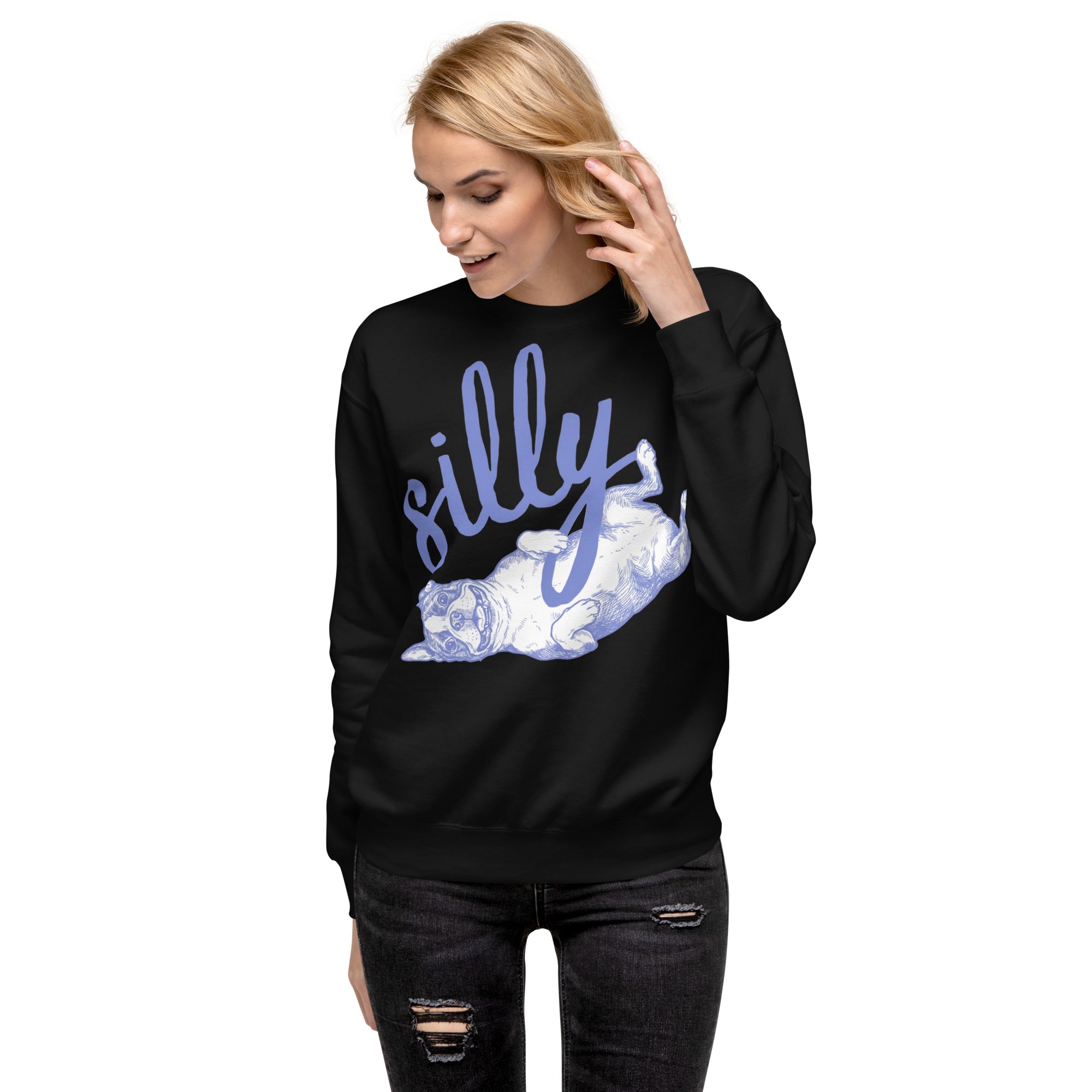 Silly Boston Terrier Dog Upside Down Unisex Premium Sweatshirt .