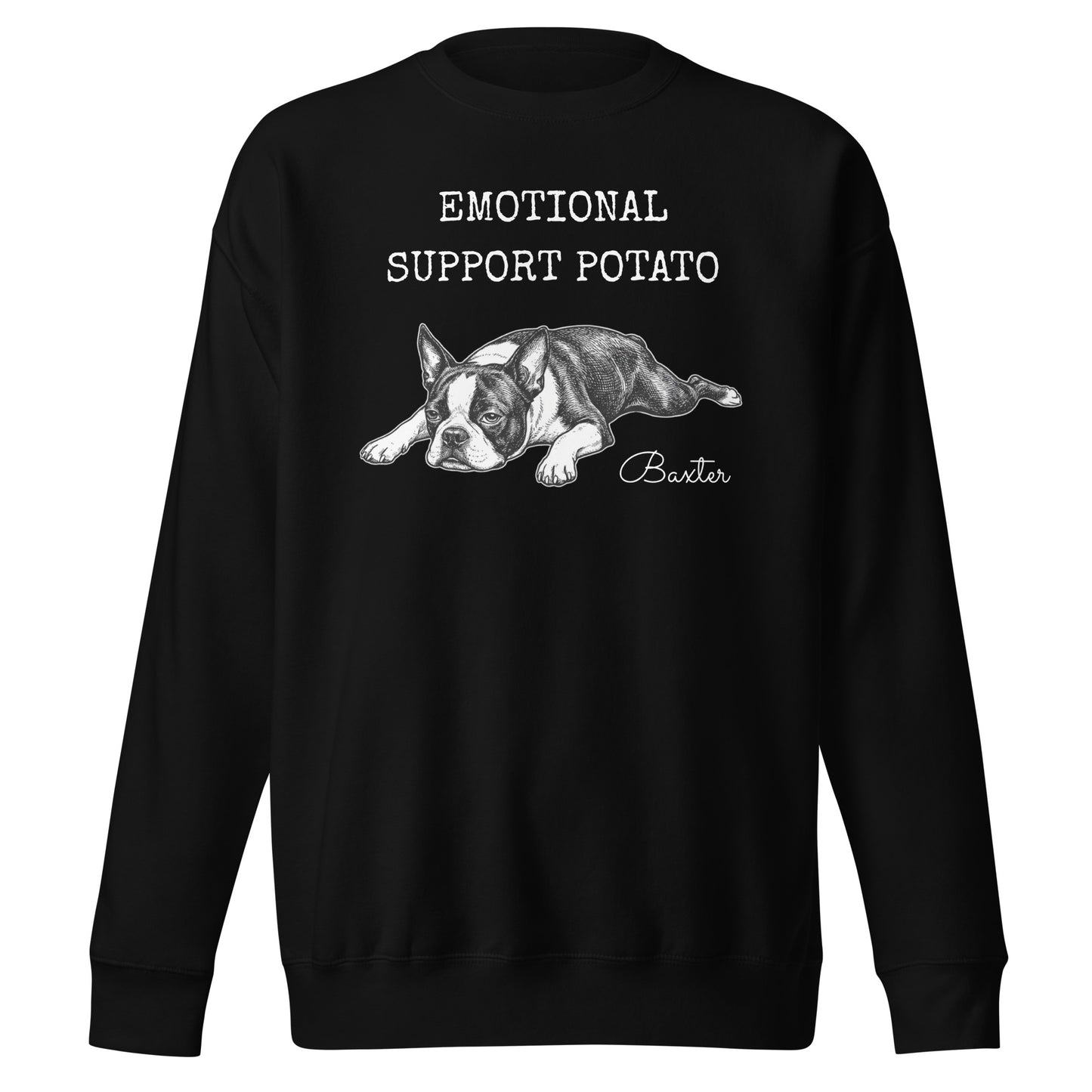 Emotional Support Potato Boston Terrier Dog Unisex Premium Sweatshirt . Black
