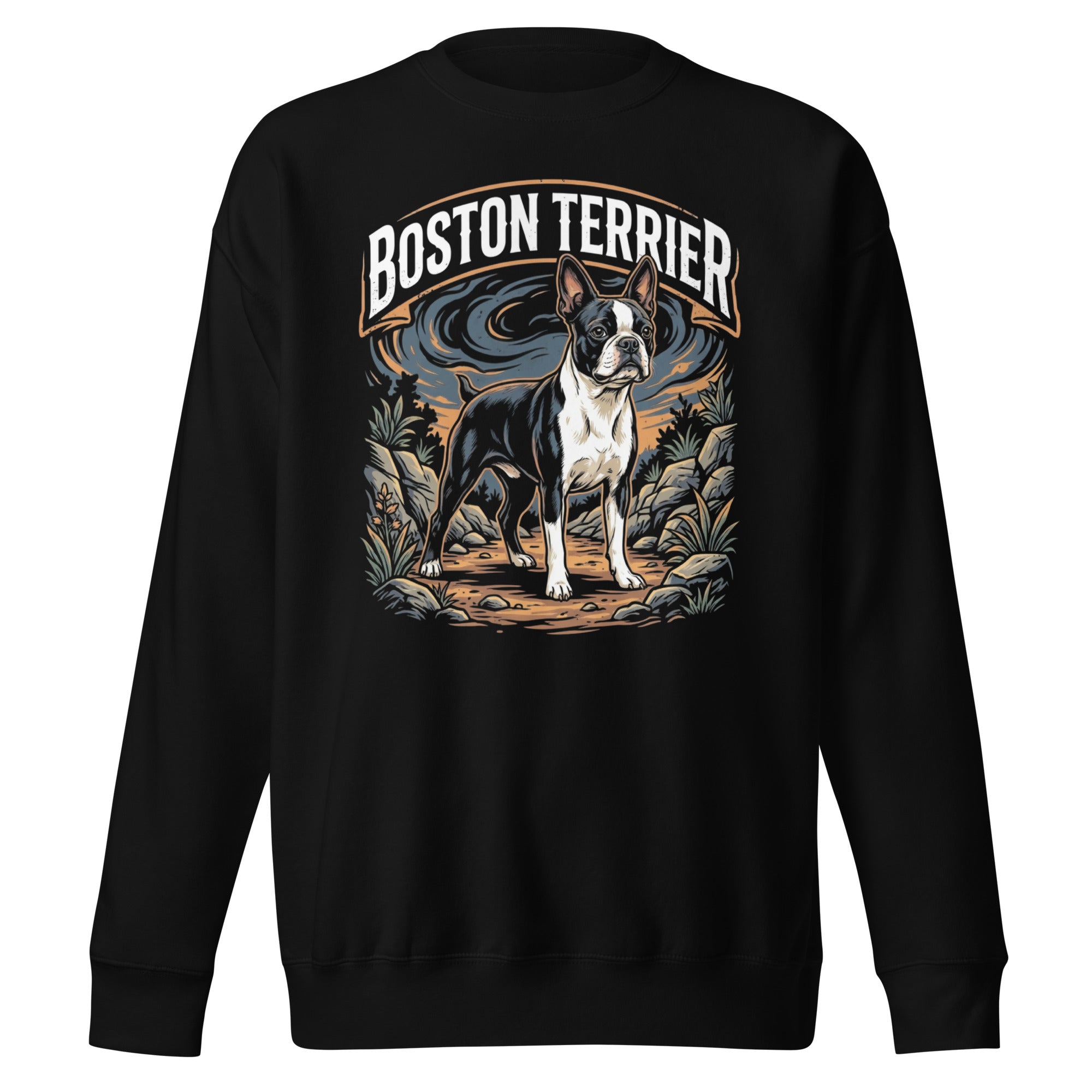 Boston Terrier Wilderness Guardian Unisex Premium Sweatshirt . Black